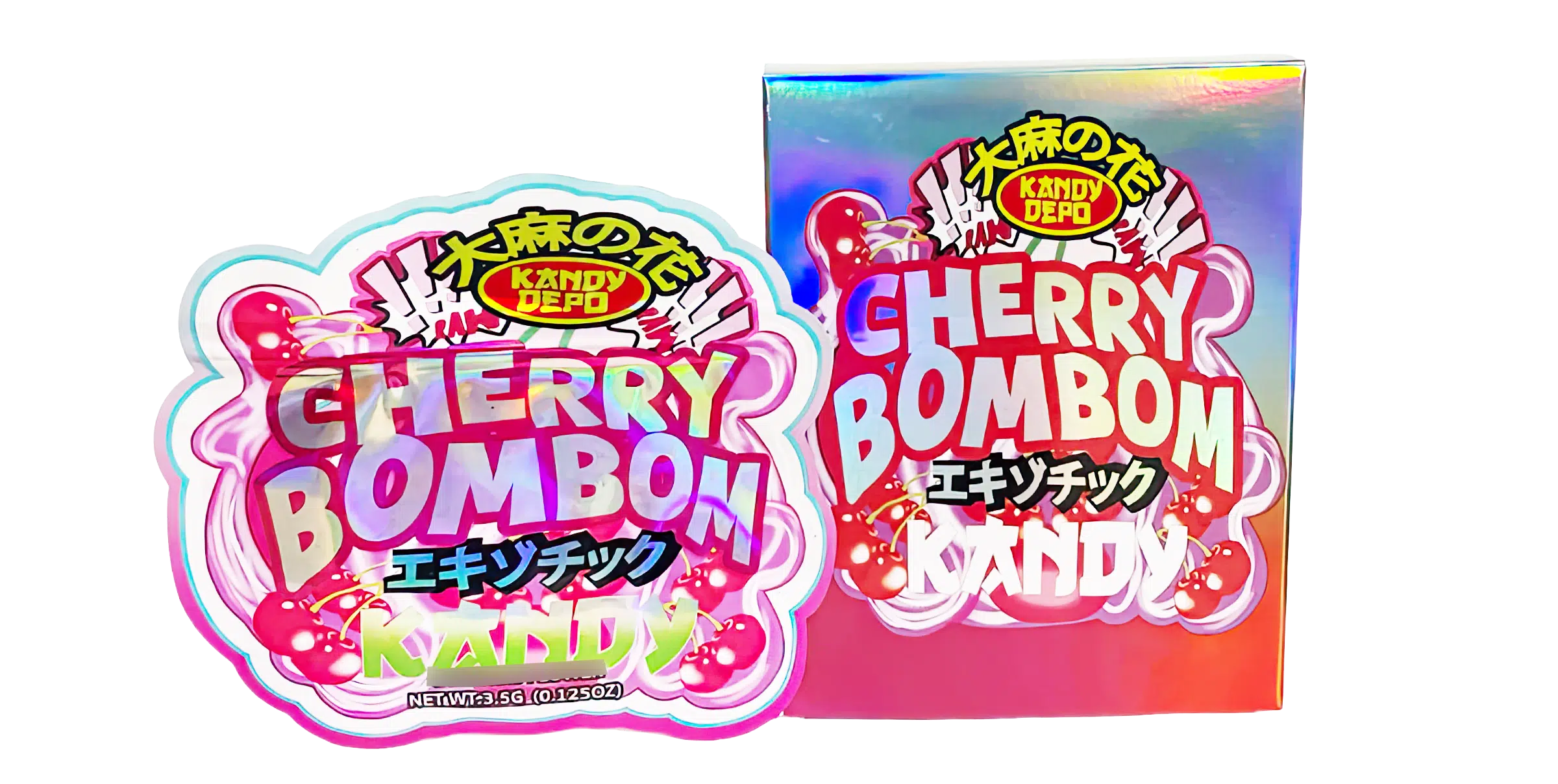 Bag-n-Box 3.5g Mylar Packaging Set (25 Count Bags + Display Boxes) - Cherry Bombom Kandy BNB-Shaped-015