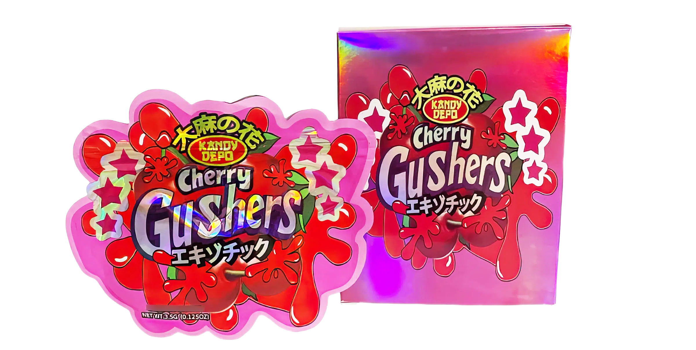 Bag-n-Box 3.5g Mylar Packaging Set (25 Count Bags + Display Boxes) - Kandy Depo Cherry Gushers BNB-Shaped-016