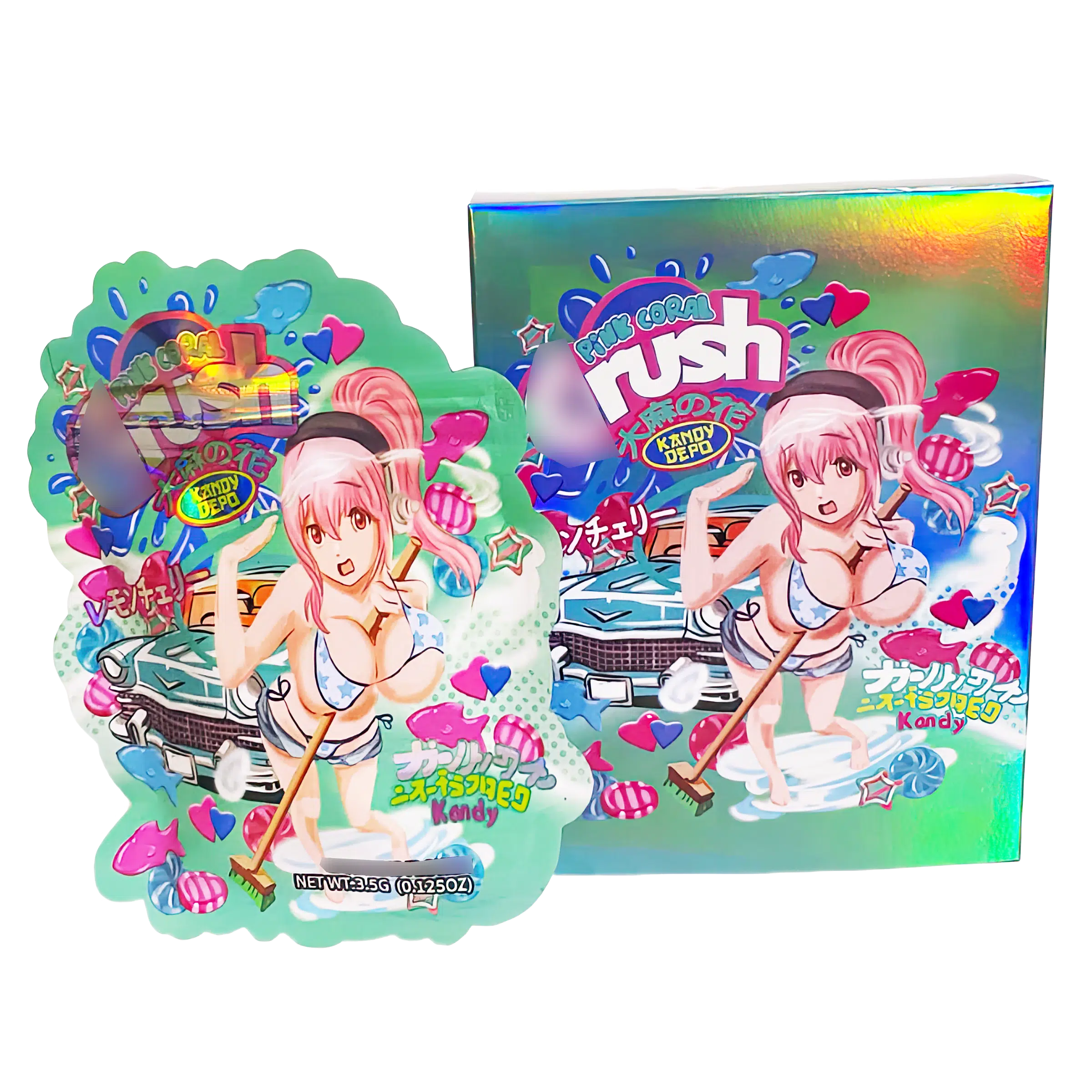 Bag-n-Box 3.5g Mylar Packaging Set (25 Count Bags + Display Boxes) - Pink Coral Crush BNB-Shaped-019