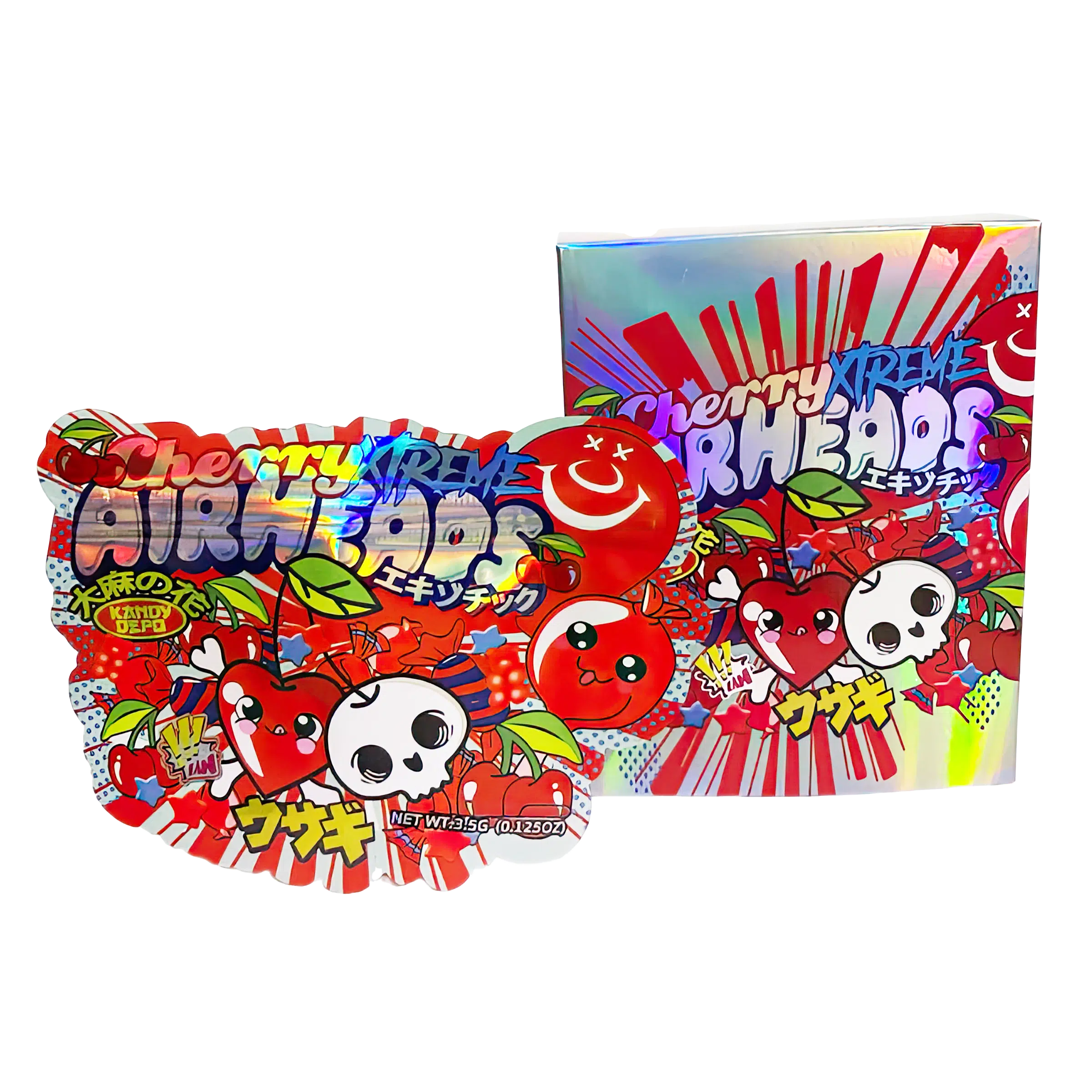 Bag-n-Box 3.5g Mylar Packaging Set (25 Count Bags + Display Boxes) - Cherry Xtreme Airheads BNB-Shaped-022