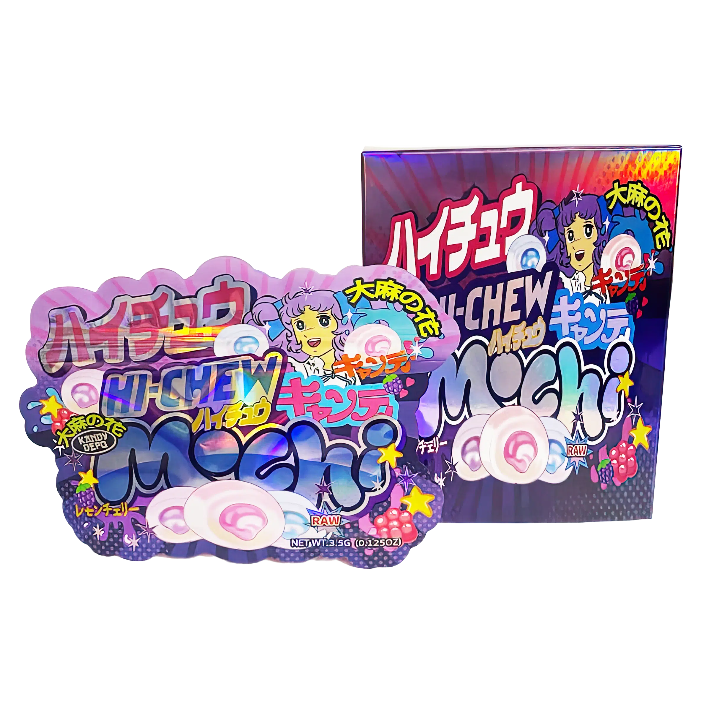 Bag-n-Box 3.5g Mylar Packaging Set (25 Count Bags + Display Boxes) - Hi-Chew Mochi BNB-Shaped-023