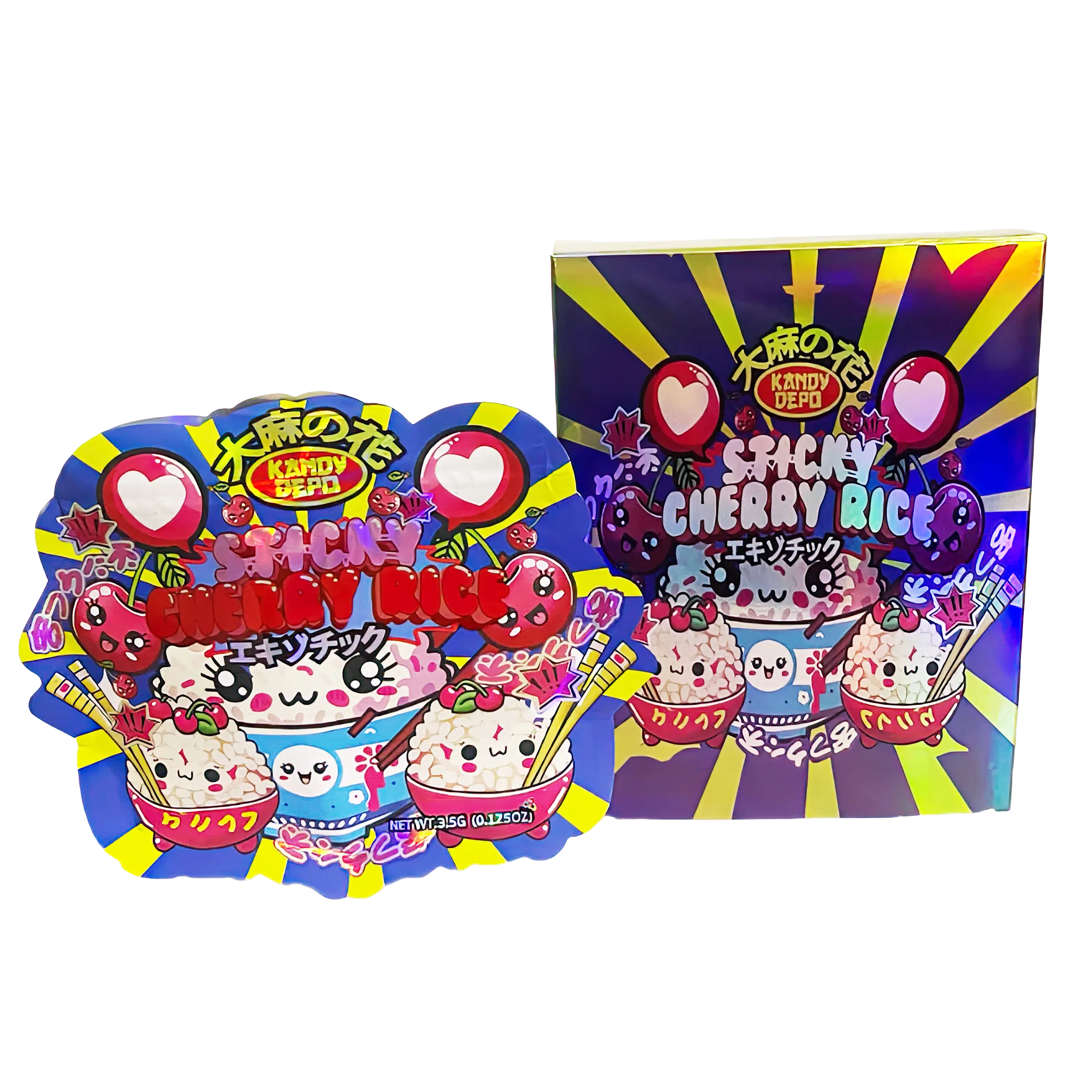 Bag-n-Box 3.5g Mylar Packaging Set (25 Count Bags + Display Boxes) - Sticky Cherry Rice BNB-Shaped-025