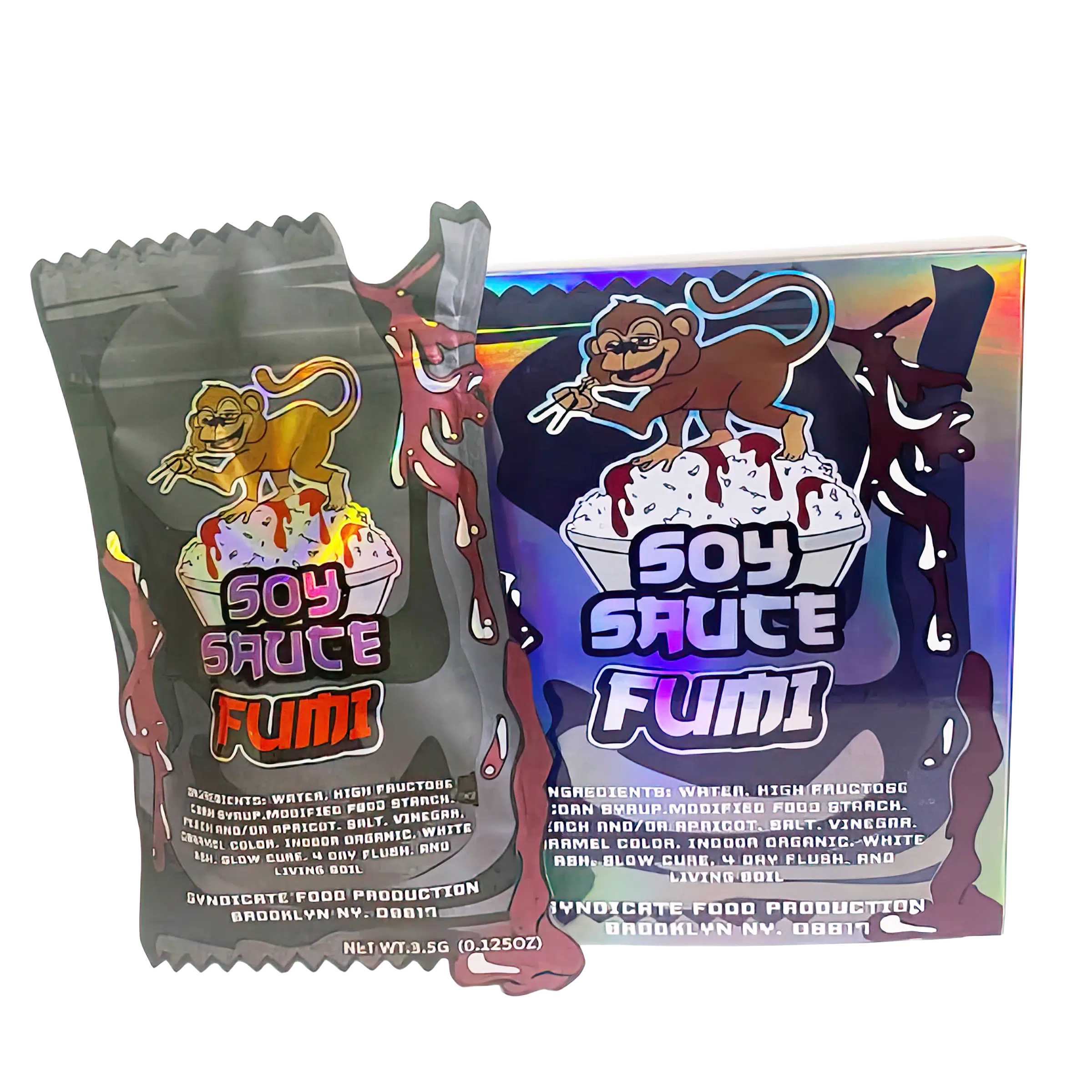 Bag-n-Box 3.5g Mylar Packaging Set (25 Count Bags + Display Boxes) - Soy Sauce Fumi BNB-Shaped-032
