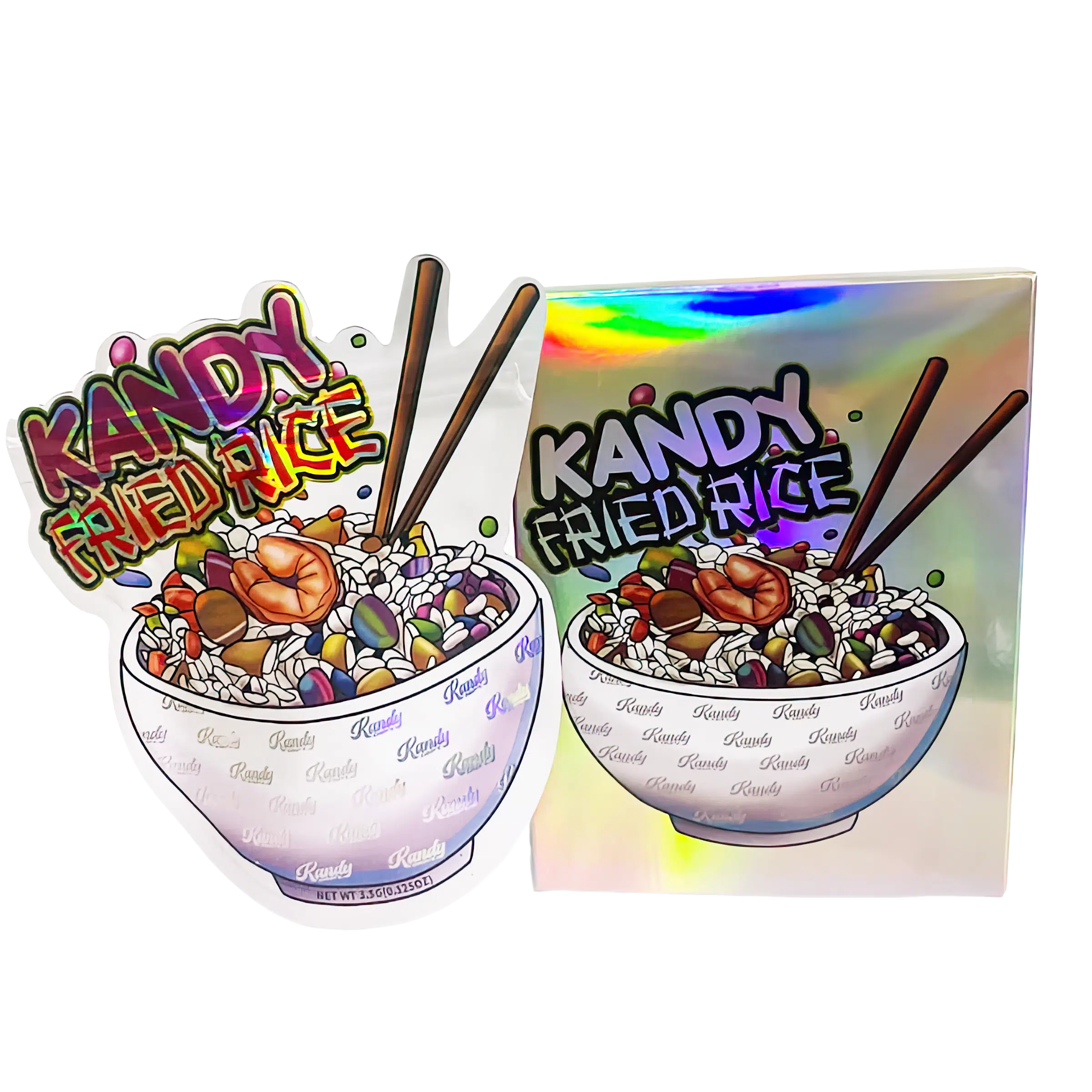 Bag-n-Box 3.5g Mylar Packaging Set (25 Count Bags + Display Boxes) - Kandy Fried Rice BNB-Shaped-037