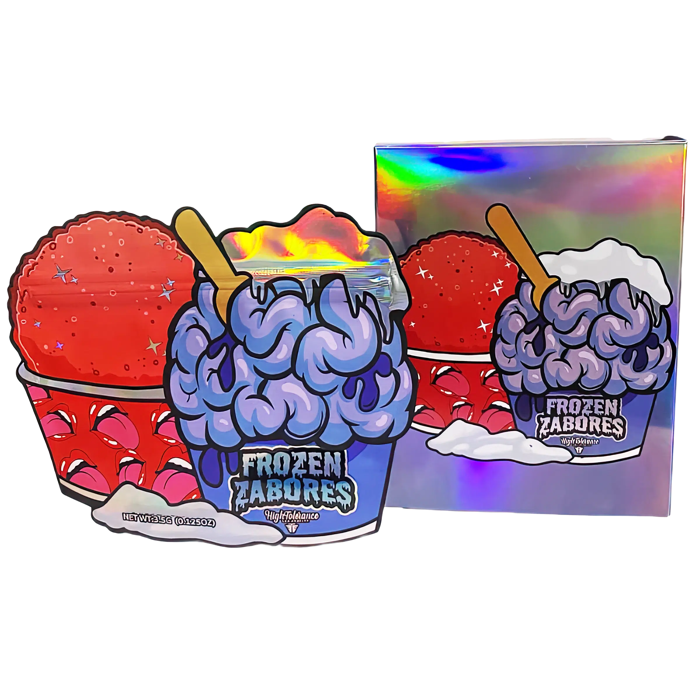 Bag-n-Box 3.5g Mylar Packaging Set (25 Count Bags + Display Boxes) - Frozen Zabores BNB-Shaped-042