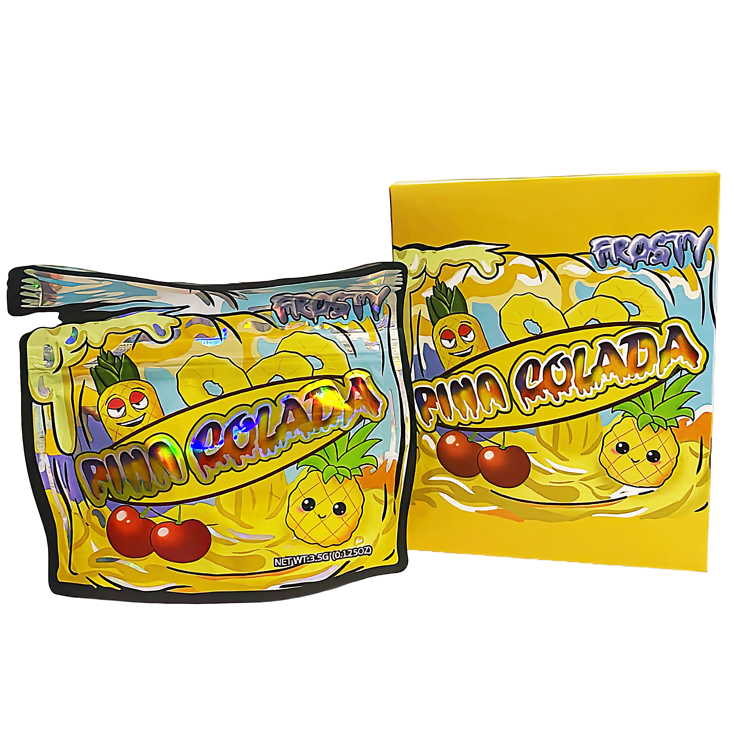 Bag-n-Box 3.5g Mylar Packaging Set (25 Count Bags + Display Boxes) - Pina Colada BNB-Shaped-048