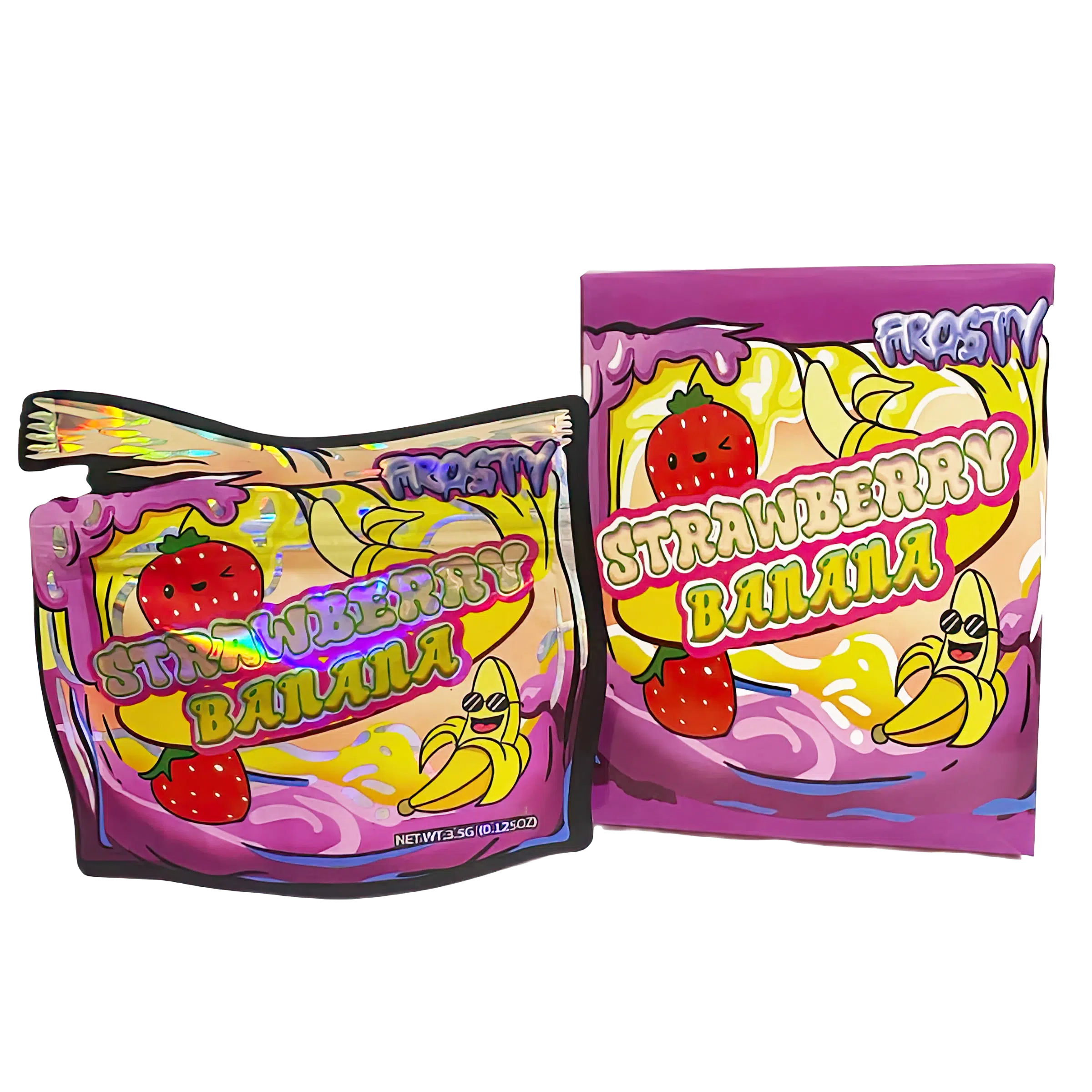Bag-n-Box 3.5g Mylar Packaging Set (25 Count Bags + Display Boxes) - Strawberry Banana BNB-Shaped-049