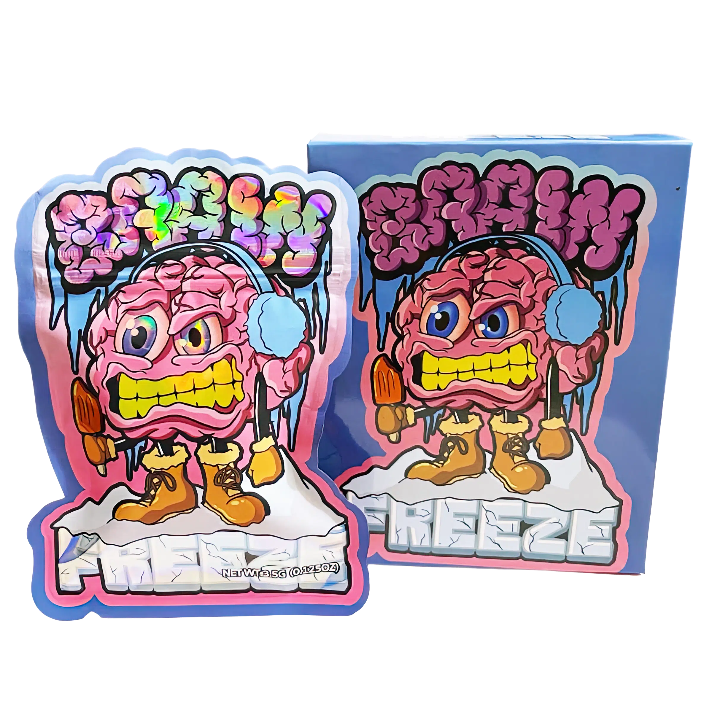 Bag-n-Box 3.5g Mylar Packaging Set (25 Count Bags + Display Boxes) - Brain Freeze BNB-Shaped-050