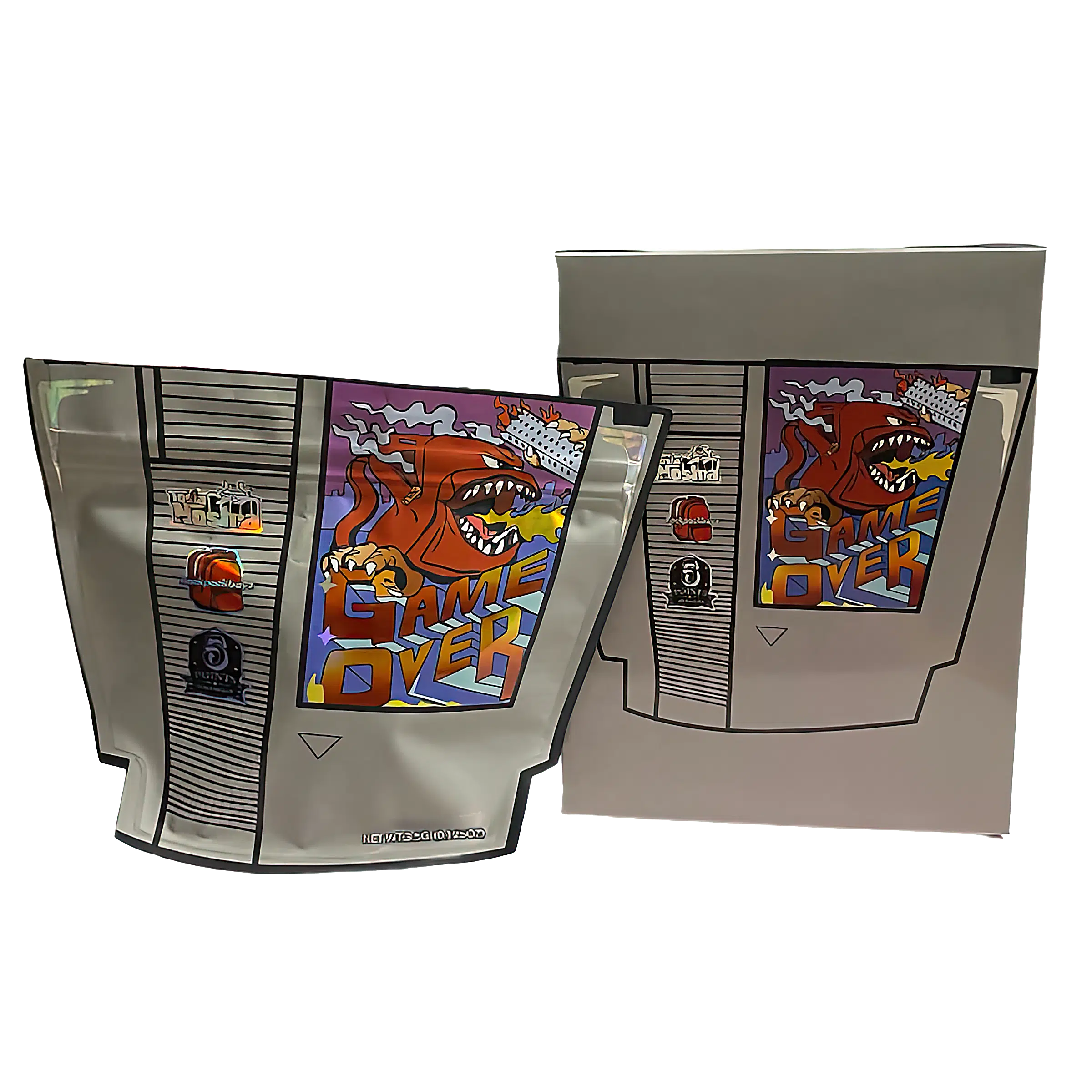 Bag-n-Box 3.5g Mylar Packaging Set (25 Count Bags + Display Boxes) - Game Over BNB-Shaped-051
