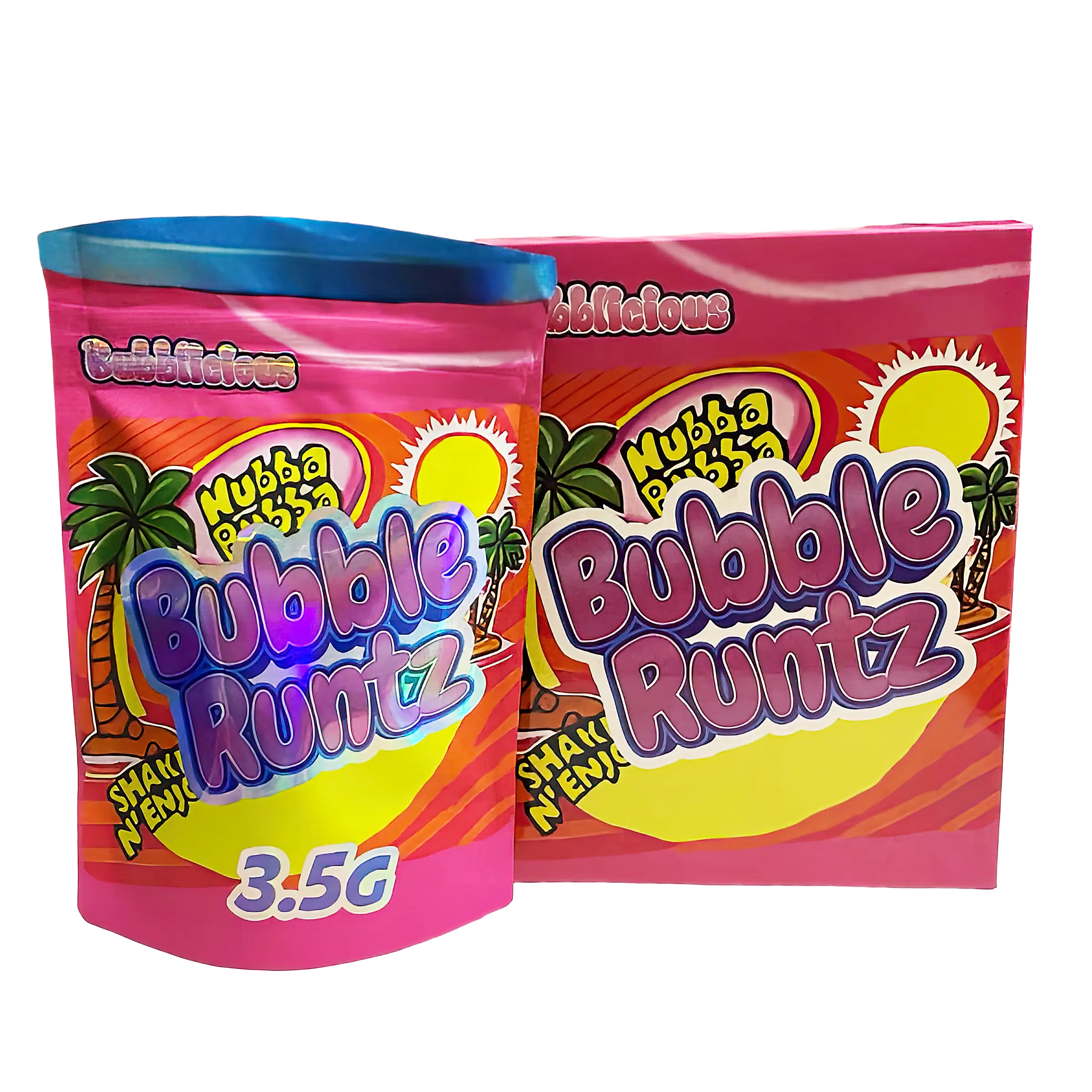 Bag-n-Box 3.5g Mylar Packaging Set (25 Count Bags + Display Boxes) - Bubble Runtz BNB-Shaped-053