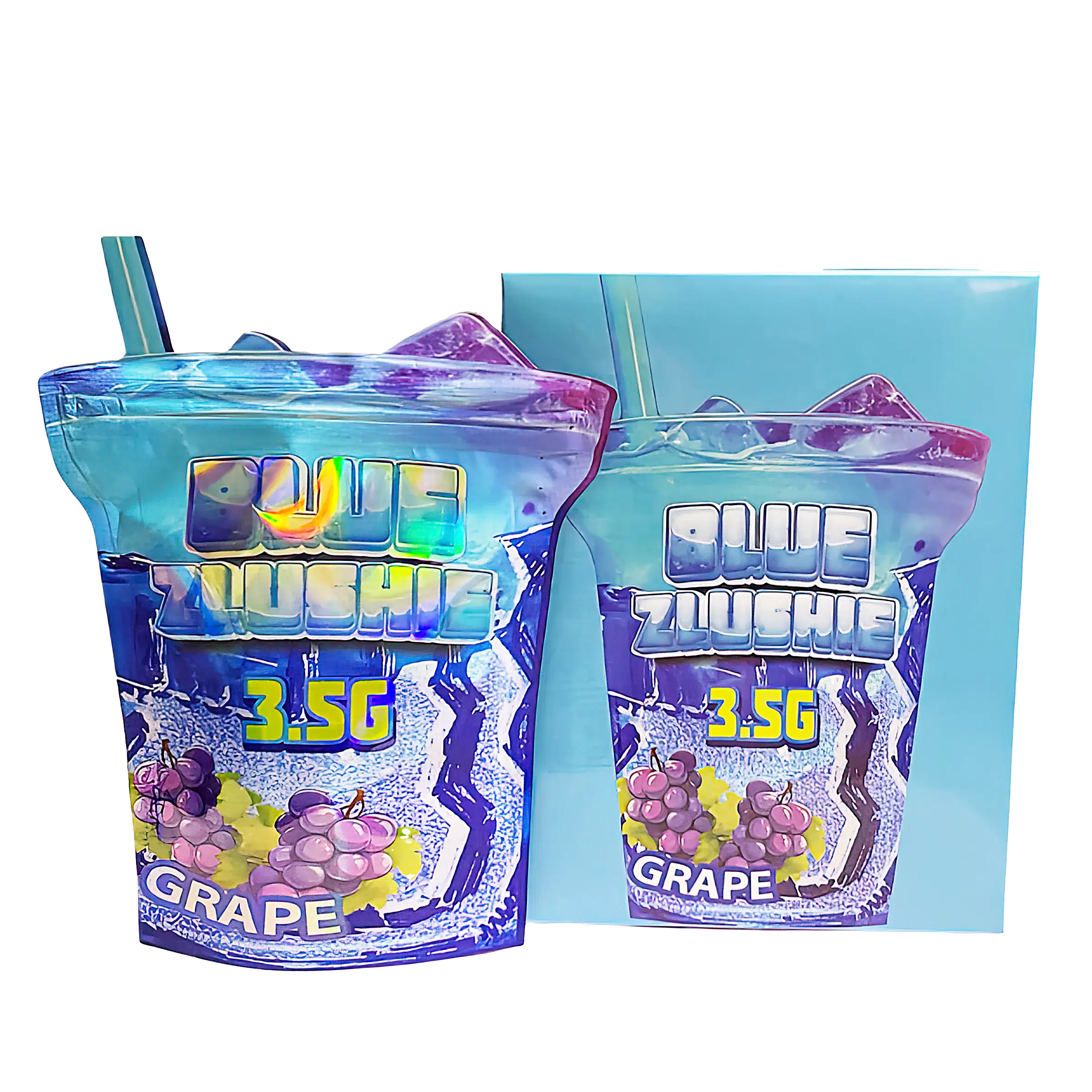 Bag-n-Box 3.5g Mylar Packaging Set (25 Count Bags + Display Boxes) - Blue Zlushie BNB-Shaped-058