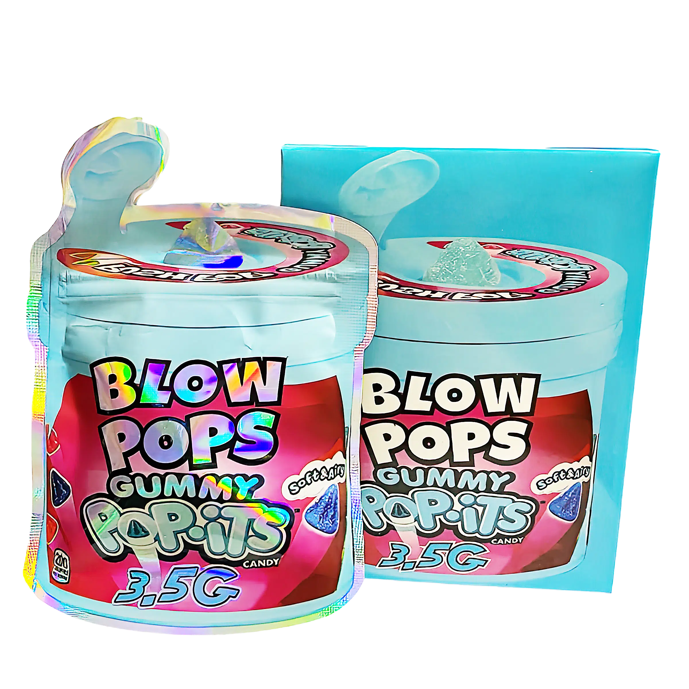 Bag-n-Box 3.5g Mylar Packaging Set (25 Count Bags + Display Boxes) - Blow Pops Gummy Popits BNB-Shaped-059