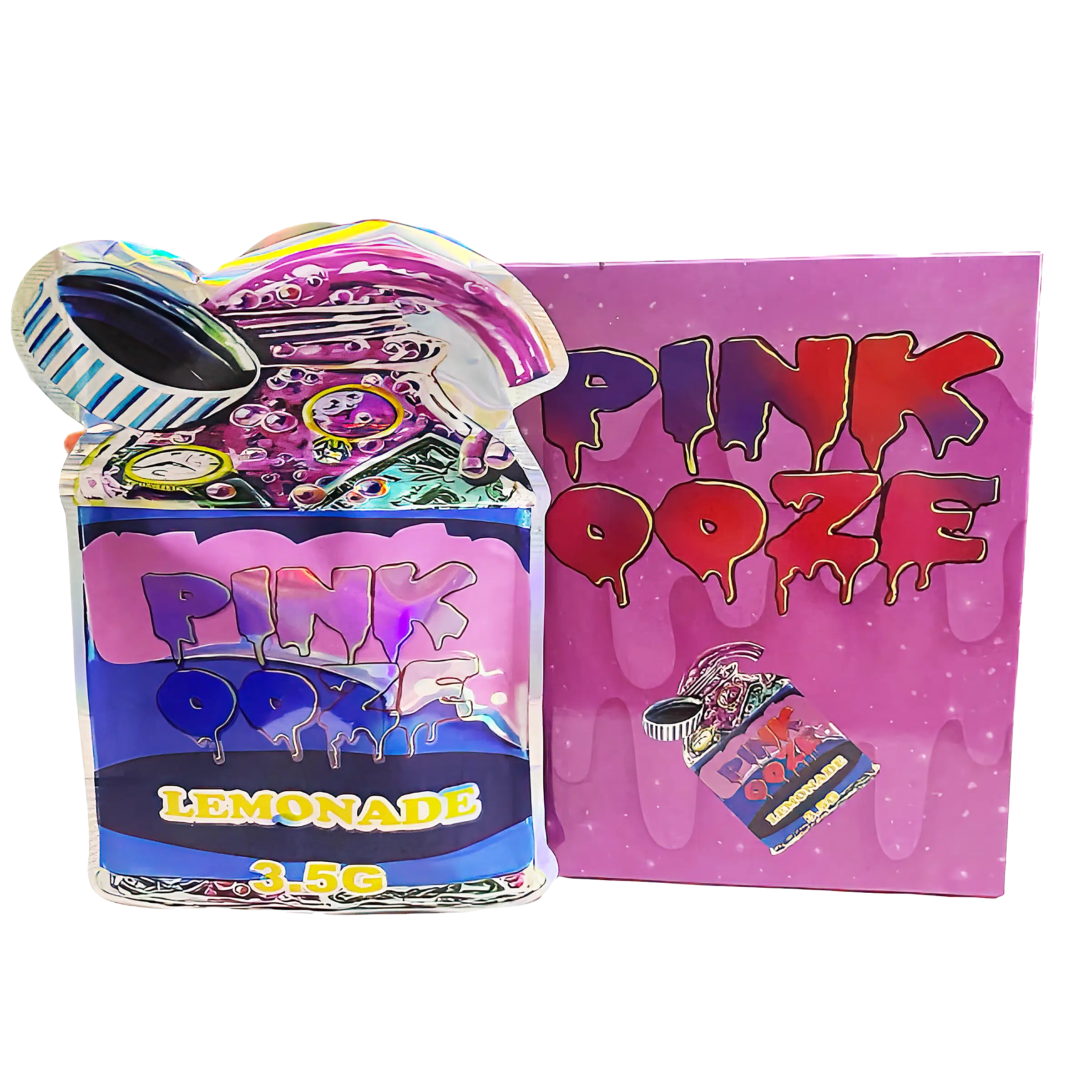 Bag-n-Box 3.5g Mylar Packaging Set (25 Count Bags + Display Boxes) - Pink Ooze BNB-Shaped-060