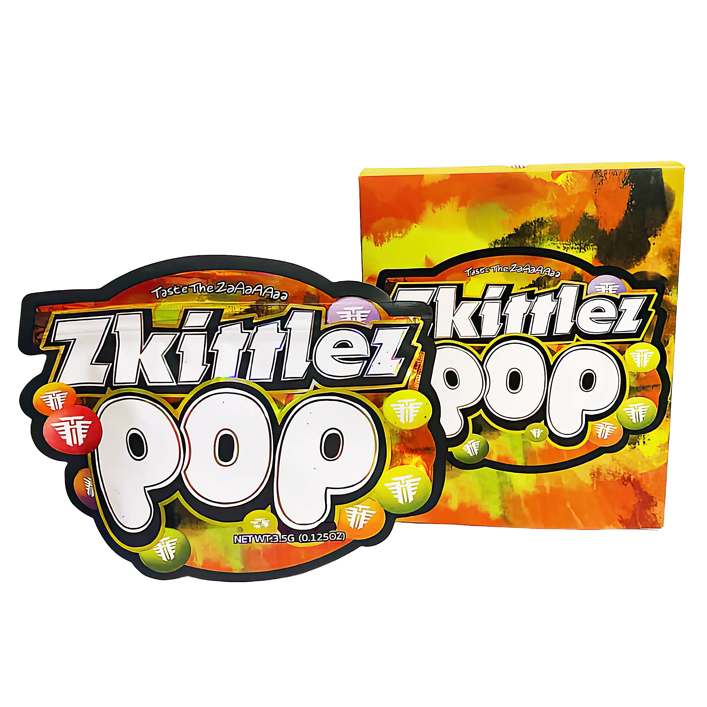 Bag-n-Box 3.5g Mylar Packaging Set (25 Count Bags + Display Boxes) - Zkittlez Pop BNB-Shaped-062