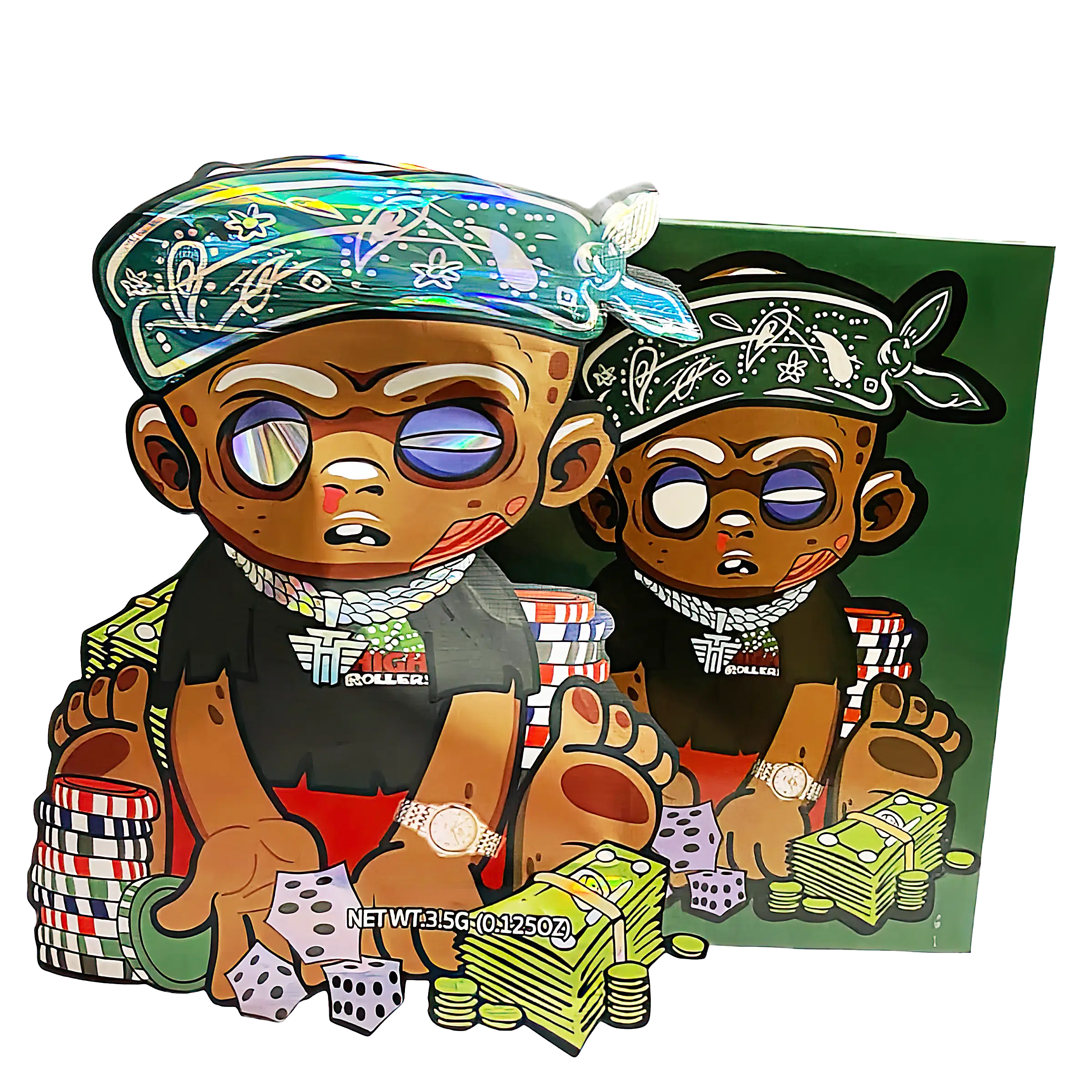 Bag-n-Box 3.5g Mylar Packaging Set (25 Count Bags + Display Boxes) - High Roller Rebel BNB-Shaped-070