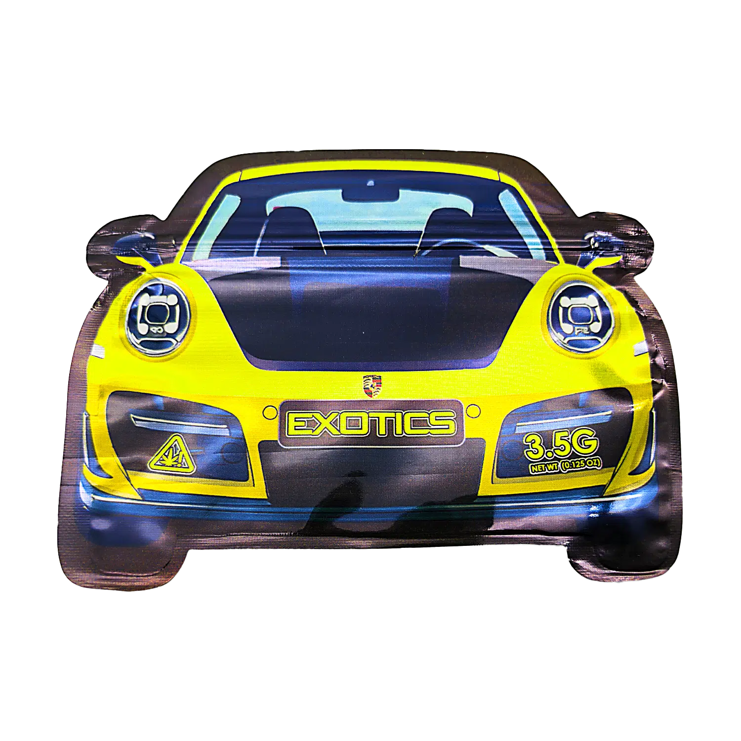3.5g Die Cut Shaped Mylar Bag - (50 Count) Car Yellow Porsche CARSMB-35-002