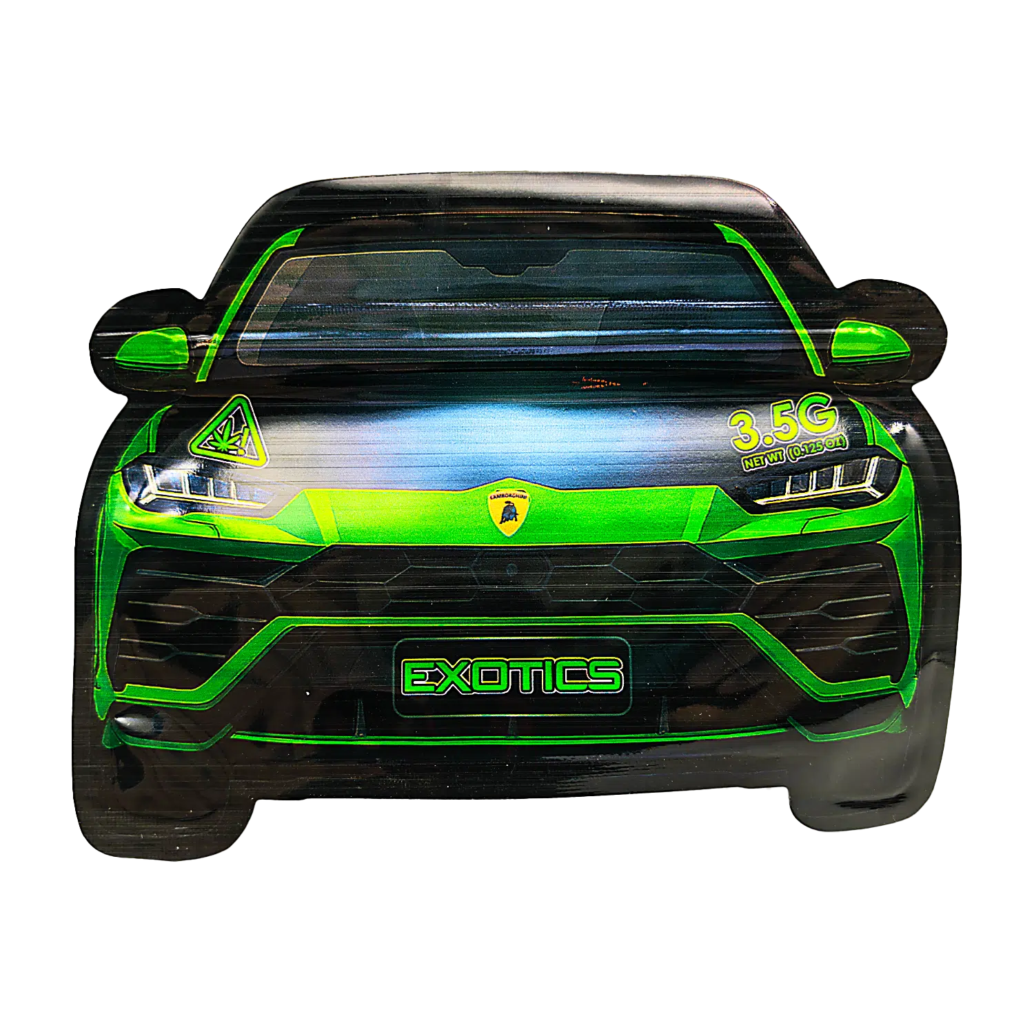 3.5g Die Cut Shaped Mylar Bag - (50 Count) Car Green Lamborghini CARSMB-35-006