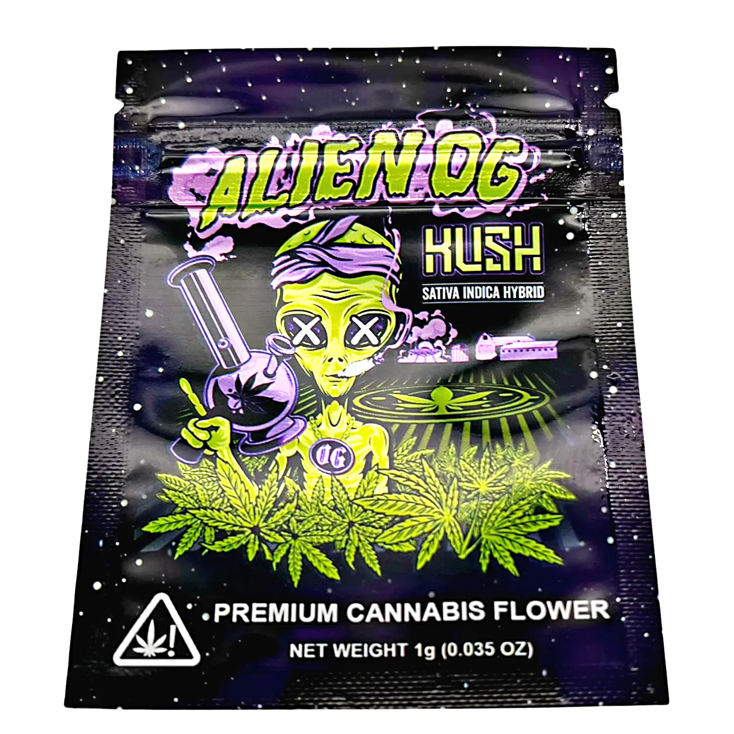 1 Gram Mylar Bag – Premium Smell-Proof Flower Packaging - Alien OG Hush (100 Count) CMB-1G-007