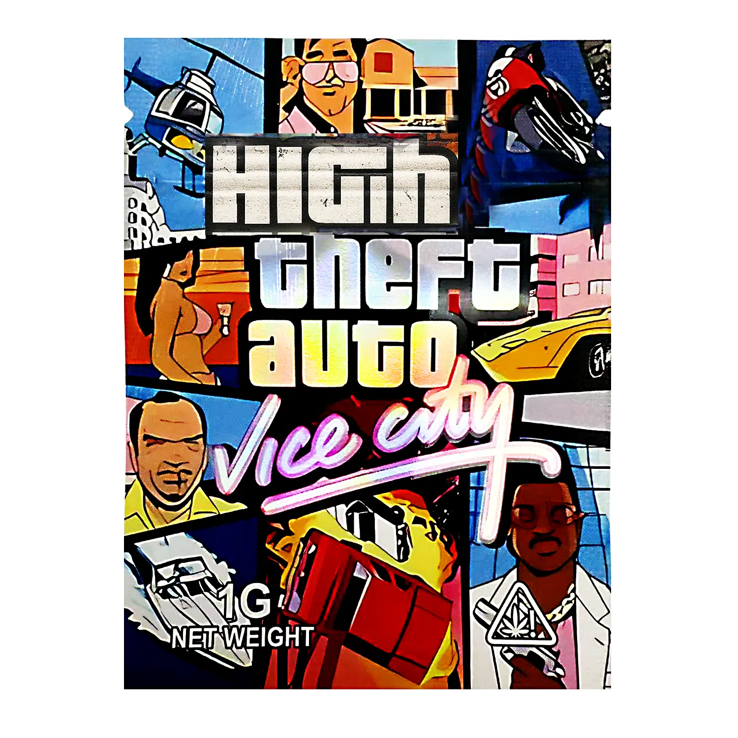 1 Gram Mylar Bag – Premium Smell-Proof Flower Packaging - High Theft Auto Vice City (100 Count) CMB-1G-189