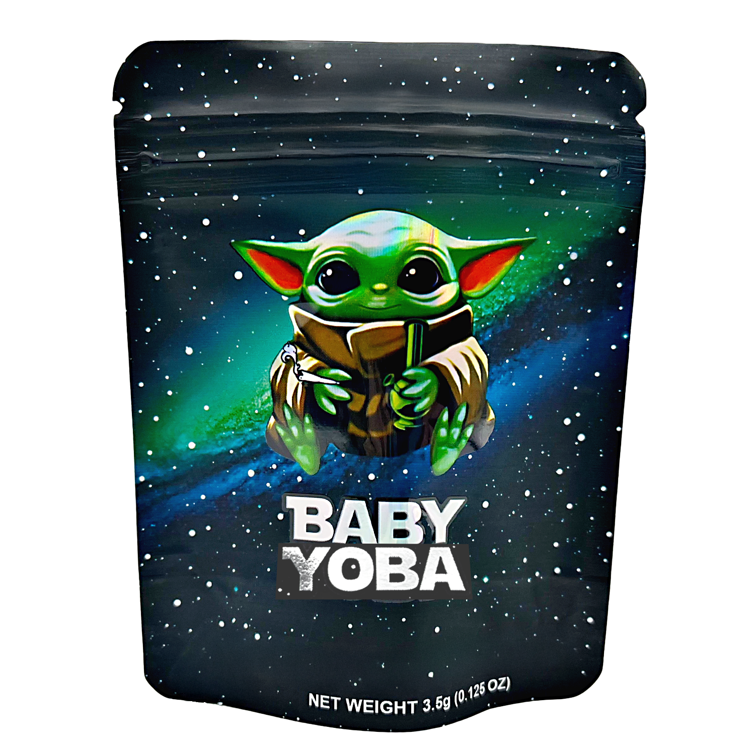 3.5 Gram Mylar Bag – Premium Smell-Proof Packaging - Baby Yoba (50 Count) CMB-35G-011