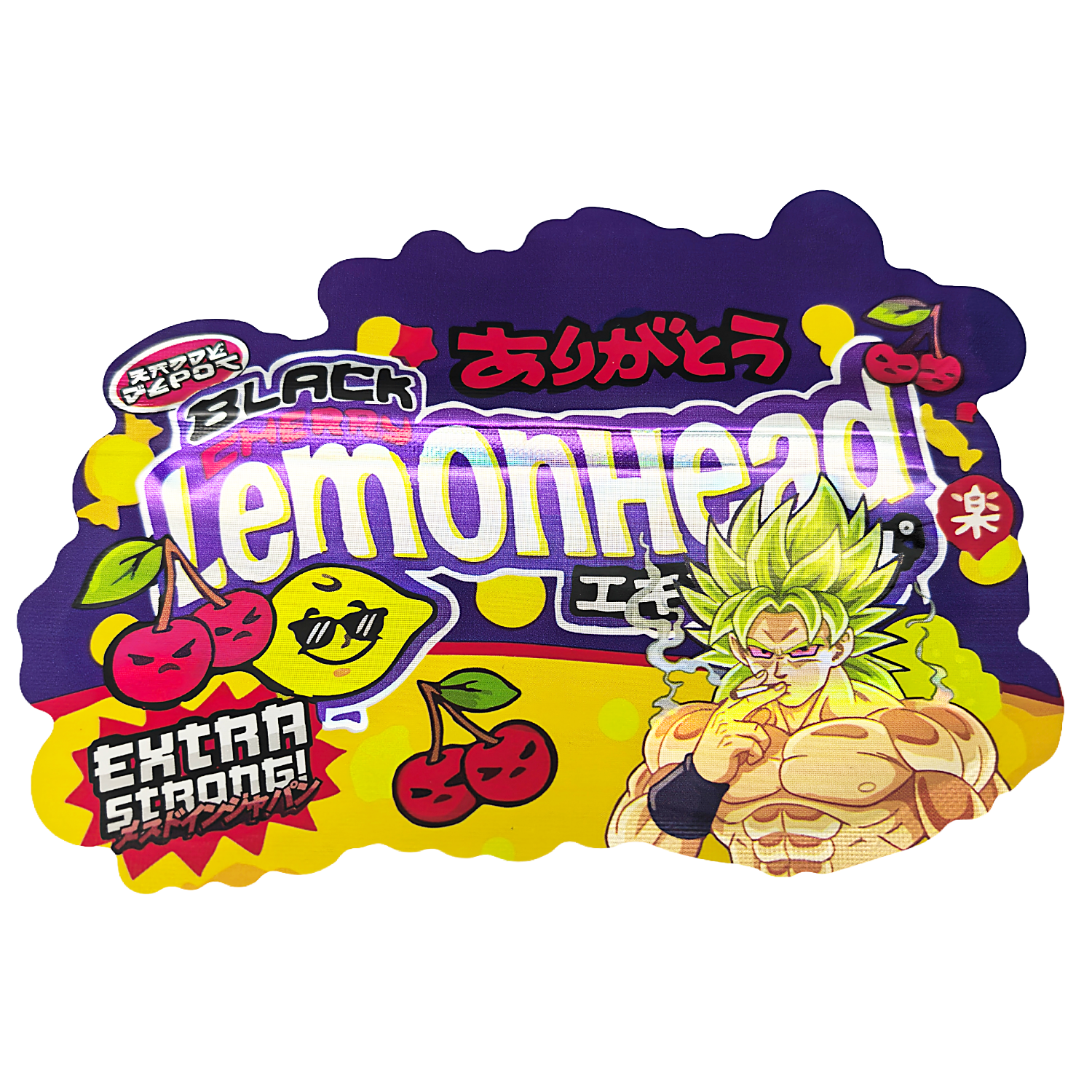 50 Pack – 3.5g Special Die Cut Shaped Mylar Bag - Kandy Depo Black Lemonhead - DBZ-SMB-004