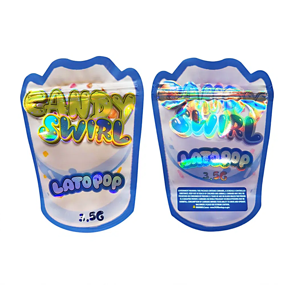 3.5g Shaped Mylar Bag – Premium Smell-Proof Packaging - Candy Swirl Latopop (50 Count) JSMB-35G-005