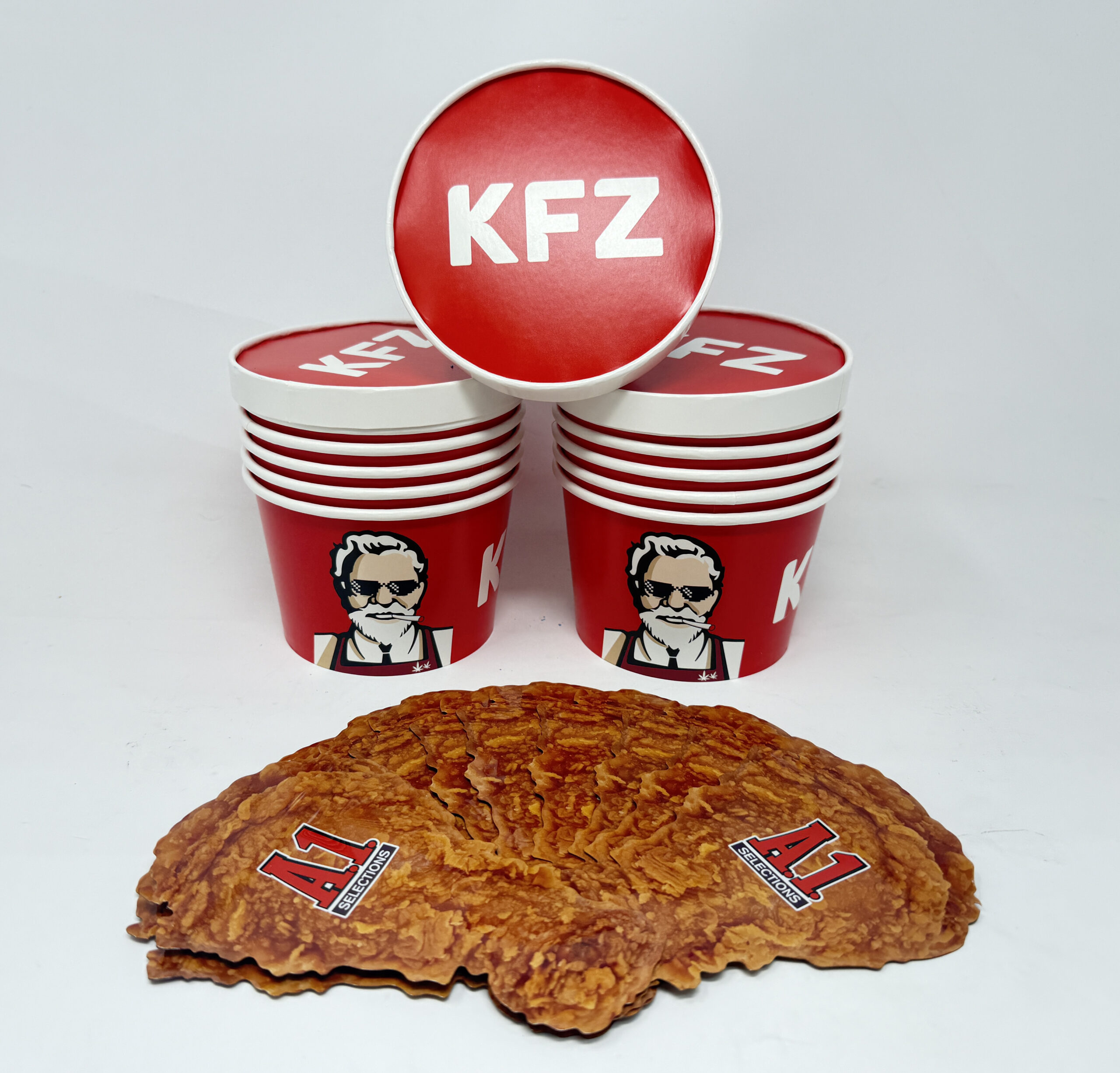 12 Pack - 3.5g Chicken Bucket Mylar Bags & Buckets Set – Novelty Fried Chicken Style Packaging Kit