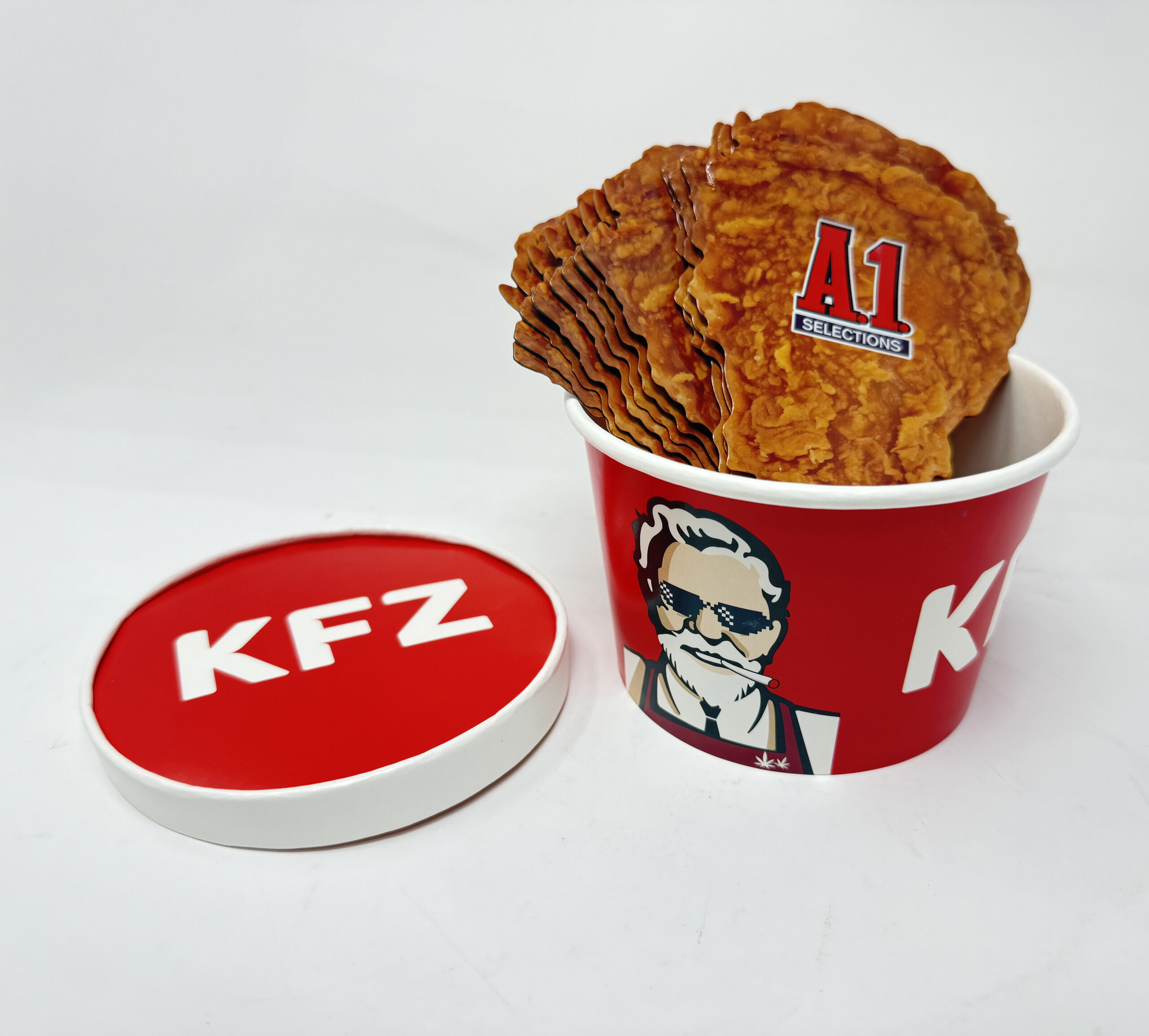 12 Pack - 3.5g Chicken Bucket Mylar Bags & Buckets Set – Novelty Fried Chicken Style Packaging Kit - Image 2