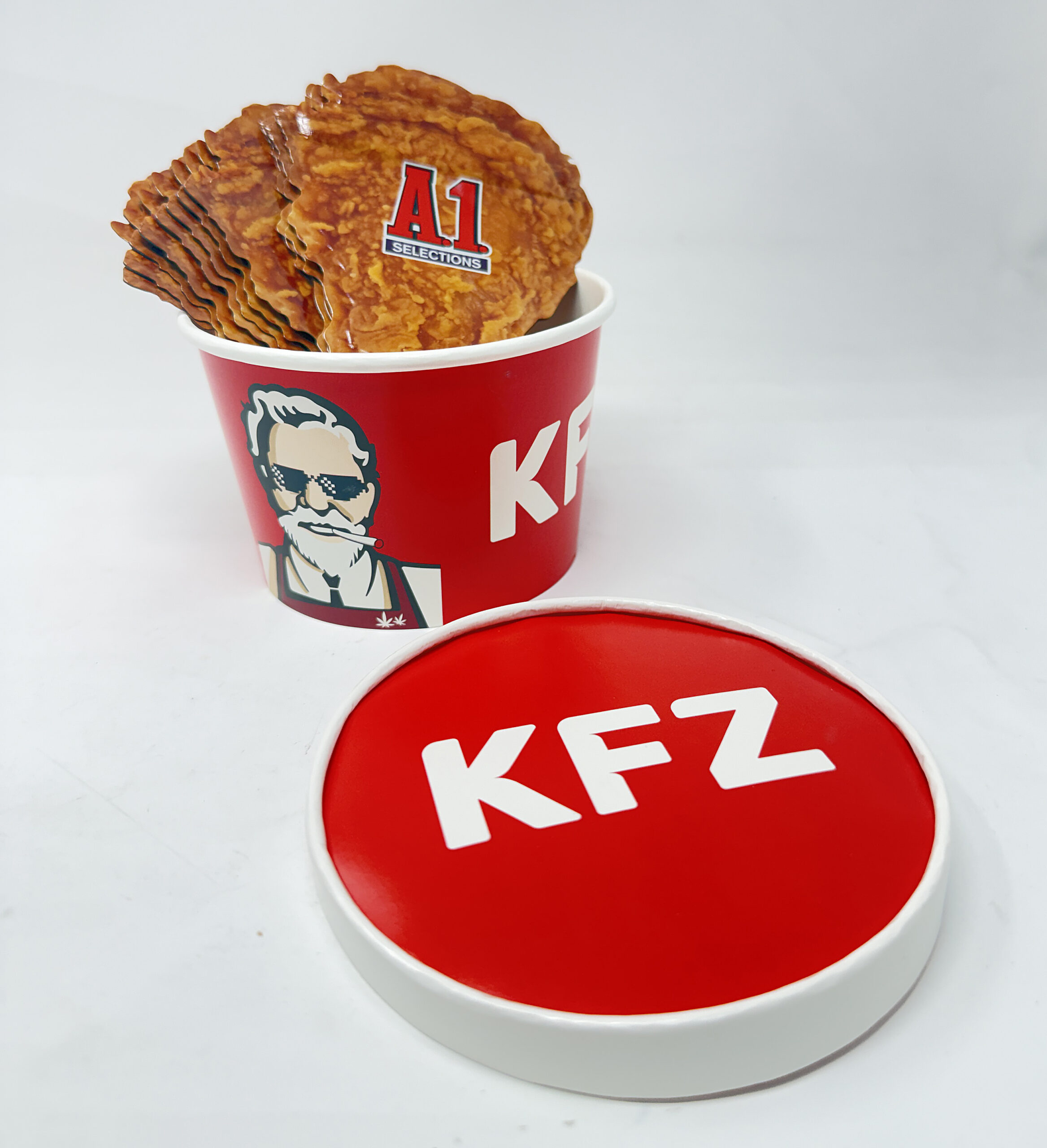 12 Pack - 3.5g Chicken Bucket Mylar Bags & Buckets Set – Novelty Fried Chicken Style Packaging Kit - Image 3