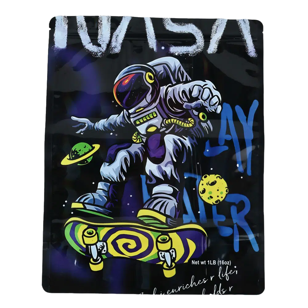 1 Pound Mylar Bag – Premium Smell-Proof Flower Packaging - NASA Astronaut Skateboarding (25Count) MB-1LB-002