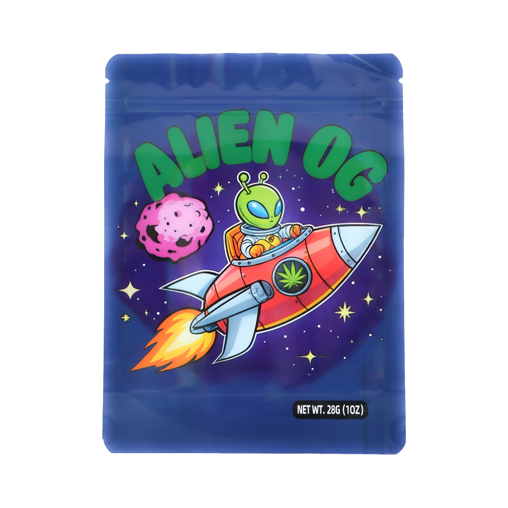 28 Gram Mylar Bag – Premium Smell-Proof Flower Packaging - Alien OG (50 Count) MB-28G-001