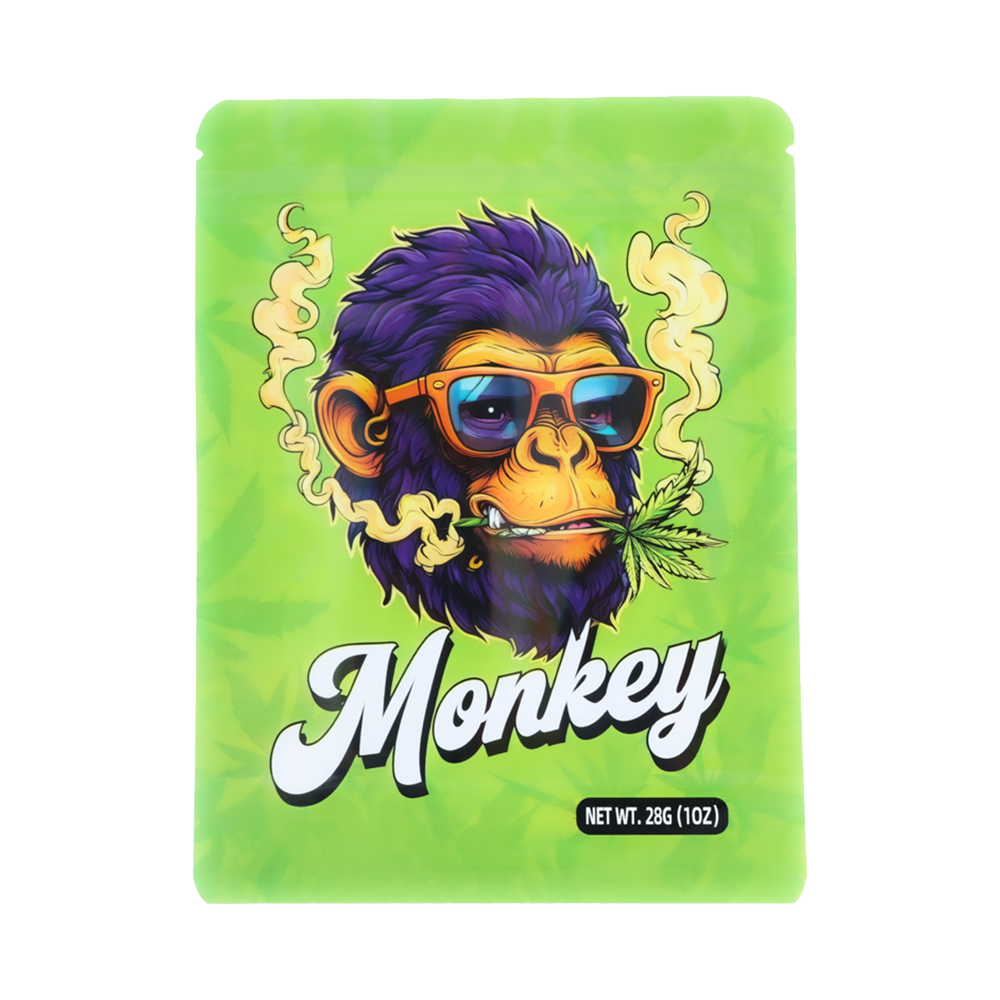 28 Gram Mylar Bag – Premium Smell-Proof Flower Packaging - Smoking Monkey (50 Count) MB-28G-012