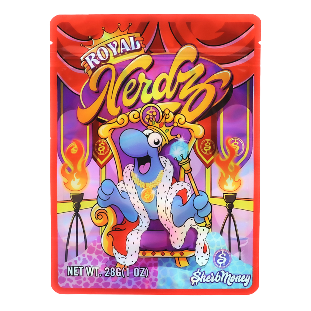 28 Gram Mylar Bag – Premium Smell-Proof Flower Packaging - Royal Nerdz (50 Count) MB-28G-017