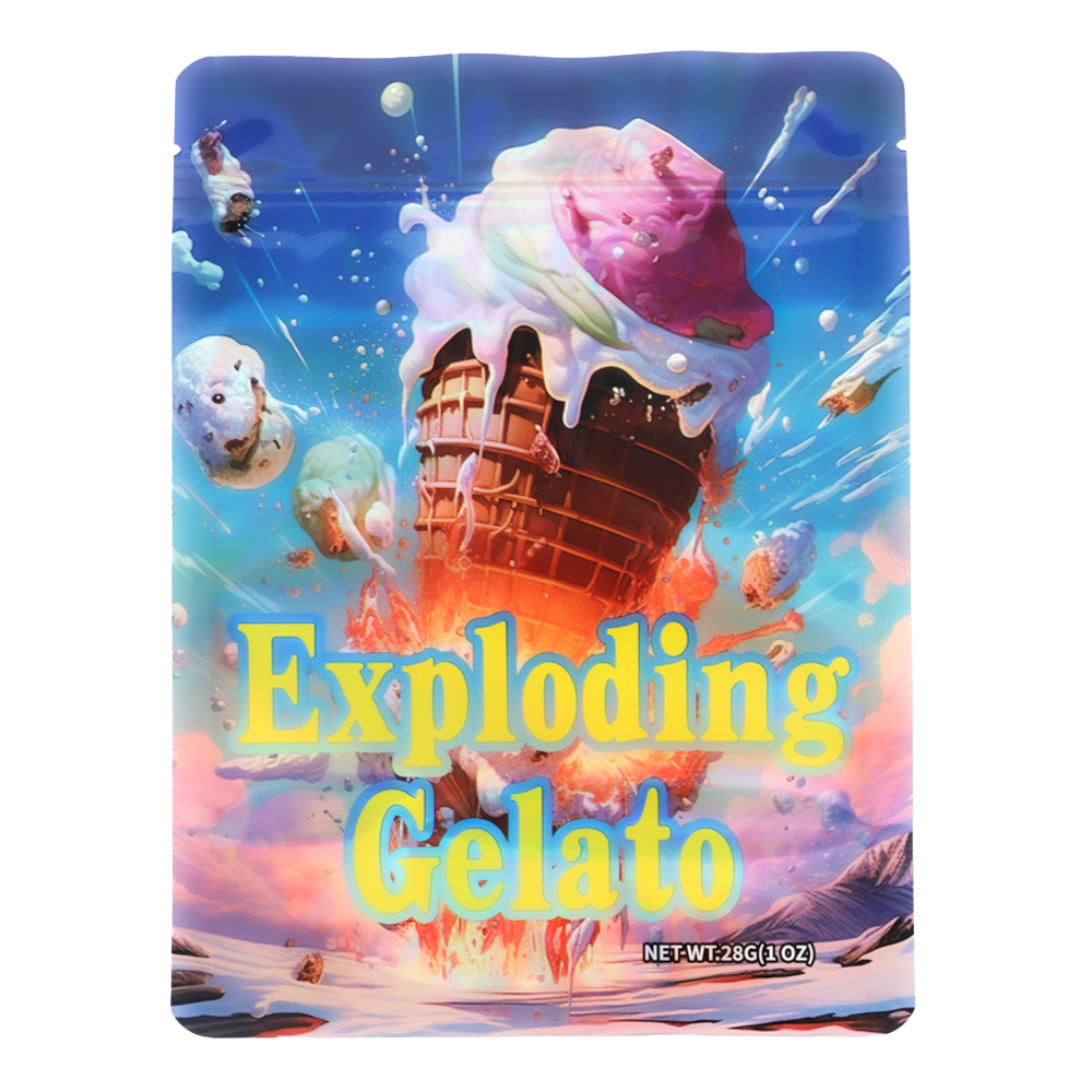 28 Gram Mylar Bag – Premium Smell-Proof Flower Packaging - Exploding Gelato (50 Count) MB-28G-032