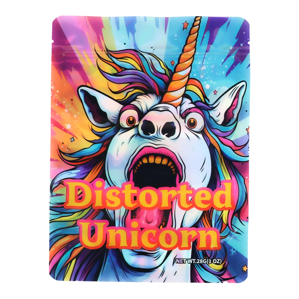 28 Gram Mylar Bag – Premium Smell-Proof Flower Packaging - Distorted Unicorn (50 Count) MB-28G-034