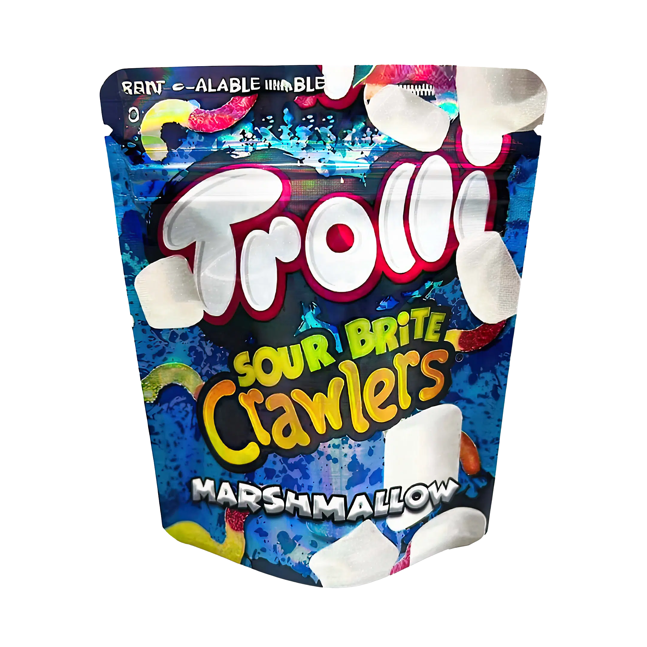 3.5 Gram Mylar Bag – Premium Smell-Proof Packaging - Troll - Sour Brite Crawlers Marshmallow (50 Count) MB-35G-060