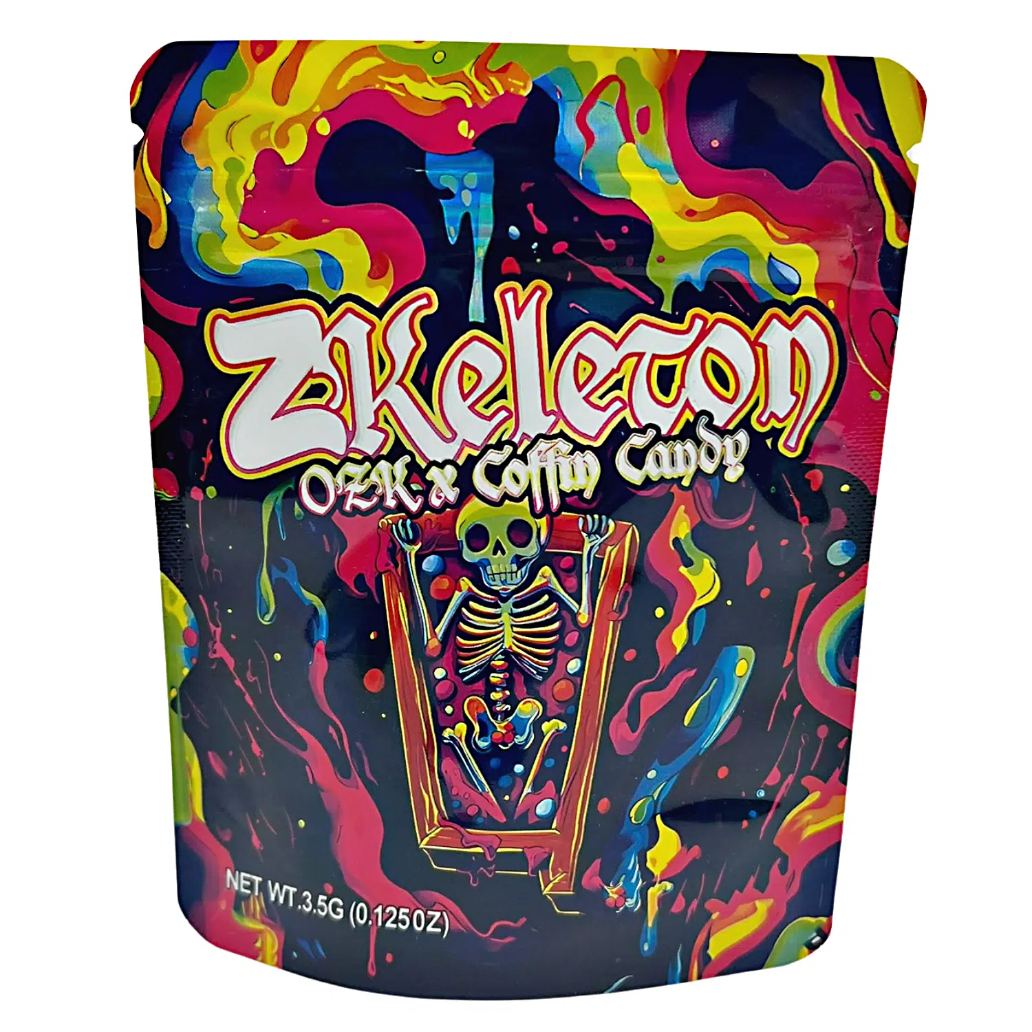 3.5 Gram Mylar Bag – Premium Smell Packaging - Zkeleton OZK X Coffin Candy (50 Count) MB-35G-090