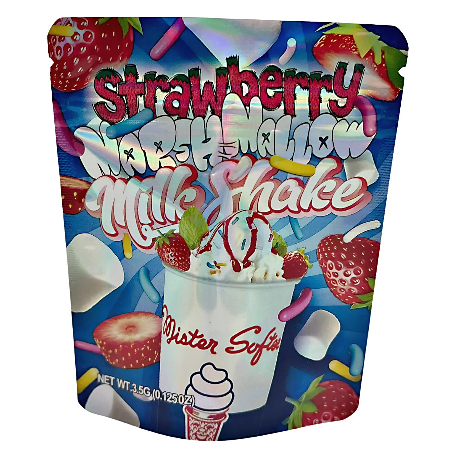 3.5 Gram Mylar Bag – Premium Smell-Proof Packaging - Strawberry Marshmallow Milk Shake (50 Count) MB-35G-099