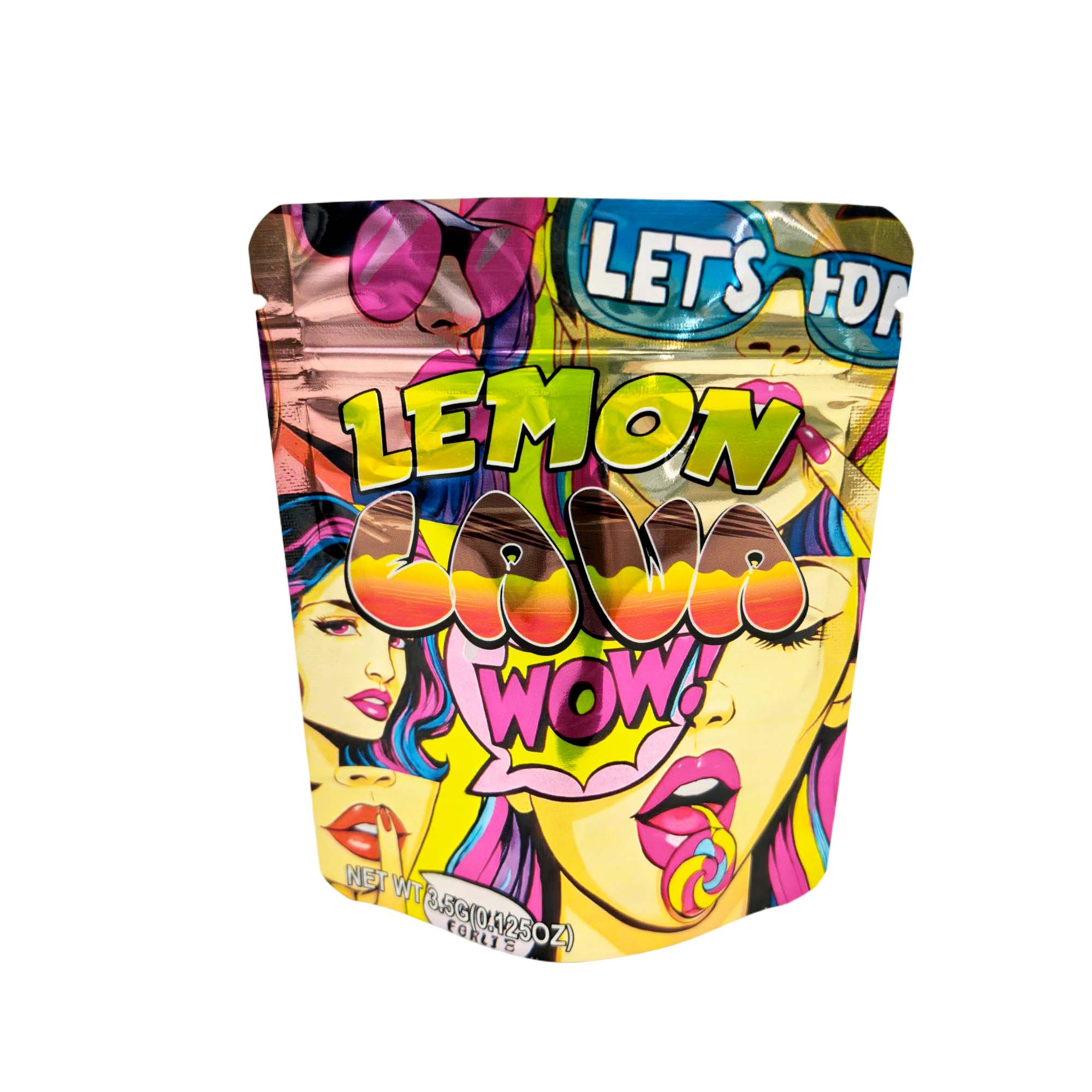 3.5 Gram Mylar Bag – Premium Smell-Proof Packaging - Lemon Lava - Wow (50 Count) MB-35G-143