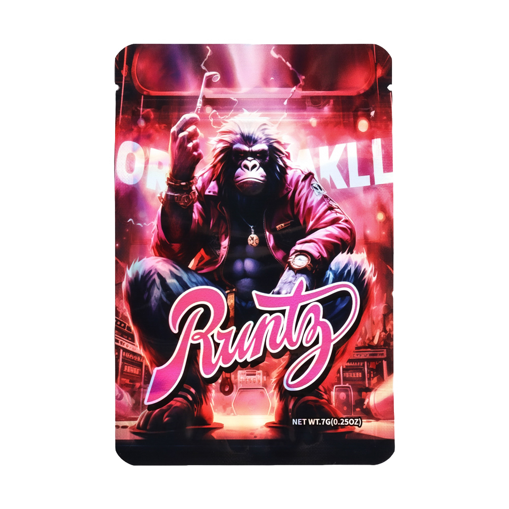 7 Gram Mylar Bag – Premium Smell-Proof Flower Packaging - Runtz Gorilla (50 Count) MB-7G-021