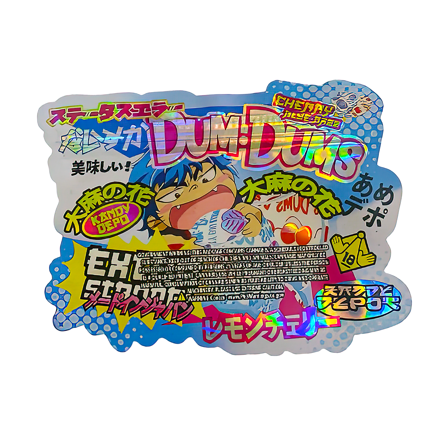 3.5g Shaped Mylar Bag (50 Count) Cherry Blue Raxx Dum Dums MB35-SHAPE-029 - Image 2