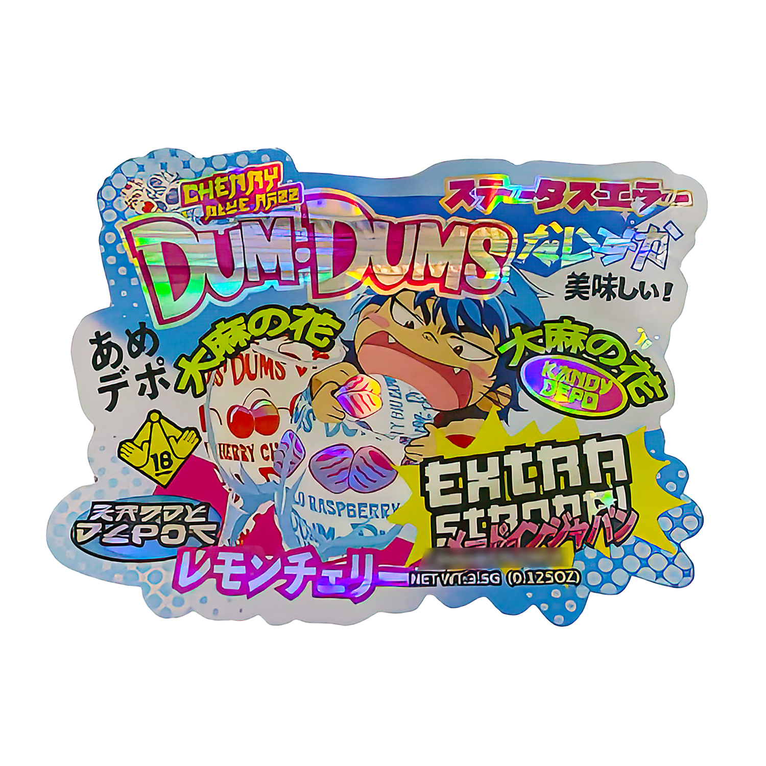 3.5g Shaped Mylar Bag (50 Count) Cherry Blue Raxx Dum Dums MB35-SHAPE-029