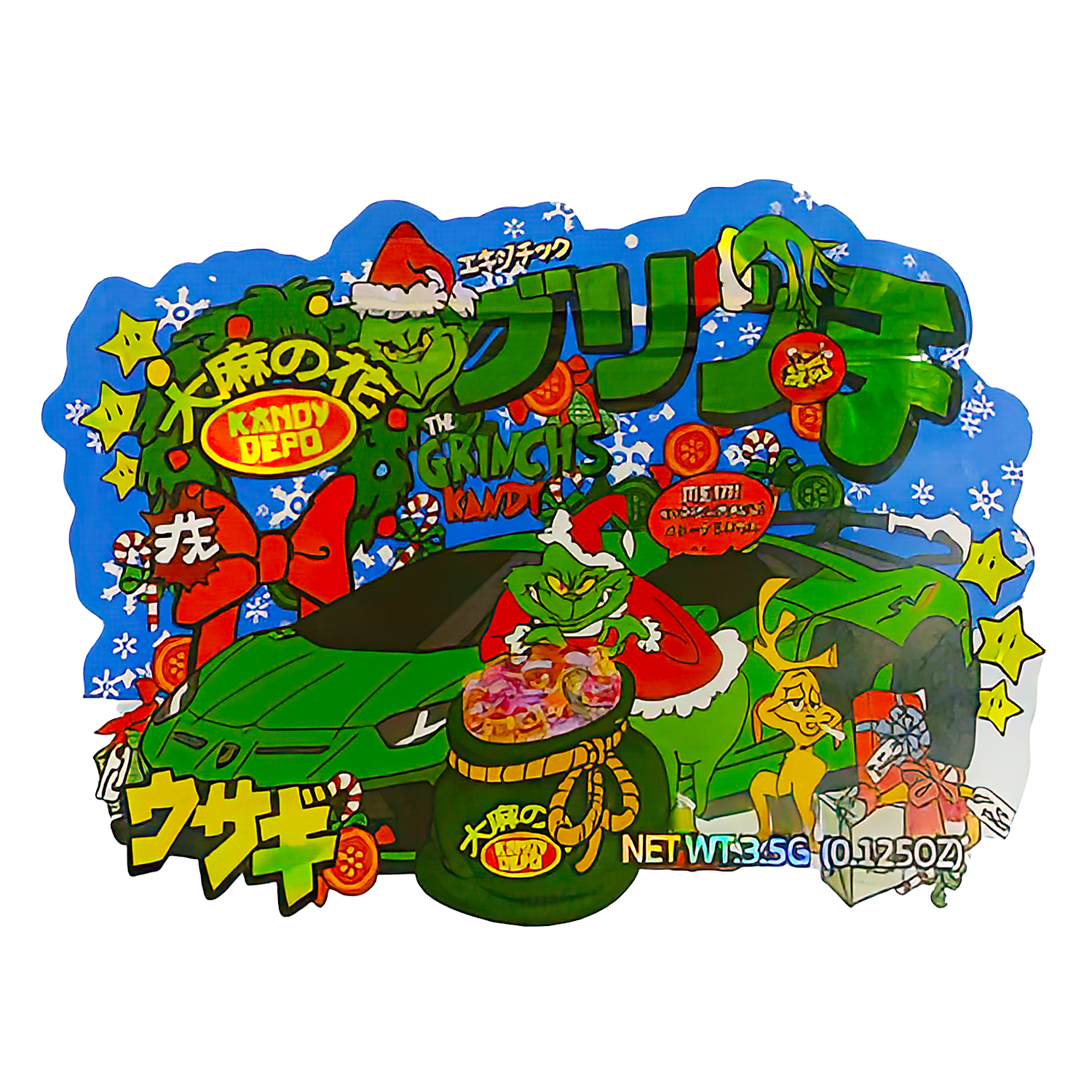 3.5g Shaped Mylar Bag (50 Count) The Grinch's Kandy MB35-SHAPE-037