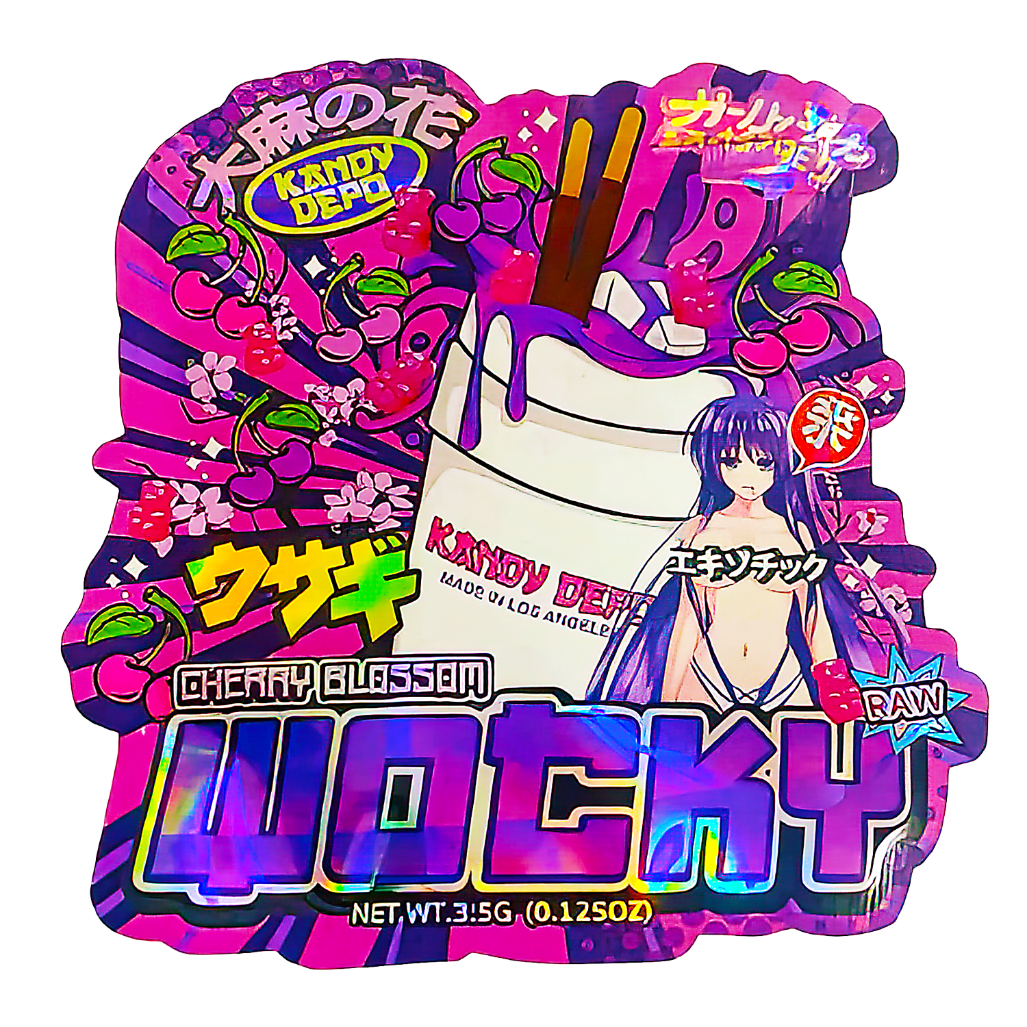 3.5g Shaped Mylar Bag (50 Count) Cherry Blossom Wocky MB35-SHAPE-057