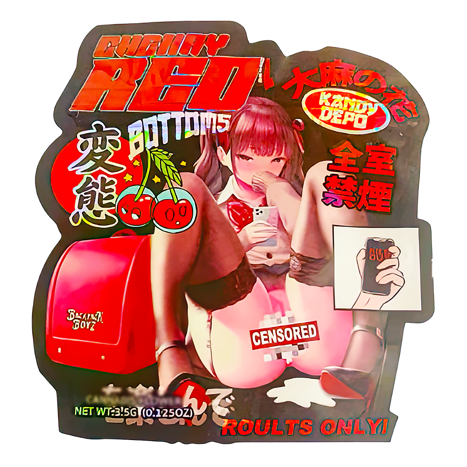 3.5g Shaped Mylar Bag (50 Count) Cherry Red Bottoms MB35-SHAPE-061