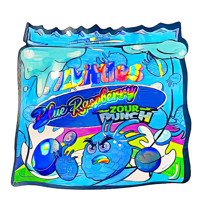 50 Pack - 3.5G Shaped Mylar Bags - Zkittles Blue Raspberry Zour Punch - MB35-SHAPE-132