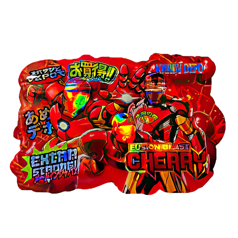50 Pack - 3.5G Shaped Mylar Bags - Kandy Depo Iron Man Fusion Blast Cherry - MB35-SHAPE-139