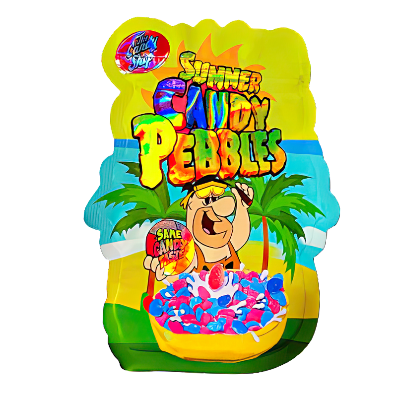 50 Pack - 3.5G Shaped Mylar Bags - The Candy Shop Summer Candy Pebbles - MB35-SHAPE-152