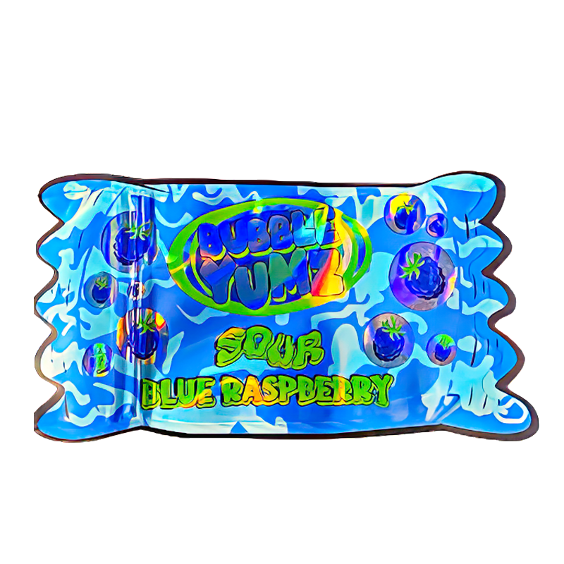 50 Pack - 3.5G Shaped Mylar Bags - Bubble Yumz Sour Blue Raspberry - MB35-SHAPE-166