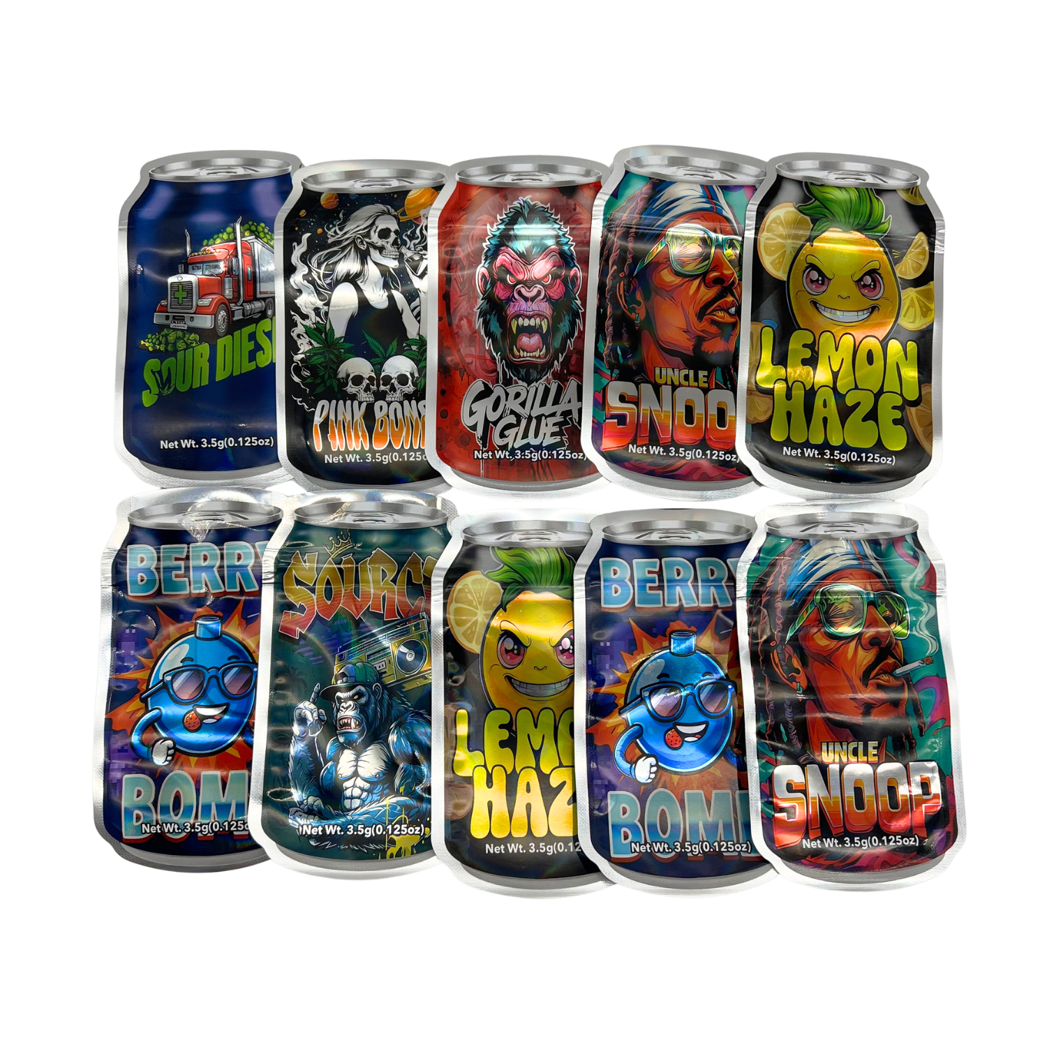 (50 Pack) 3.5 Mylar Bag Mix Collection (CANS) - Image 3